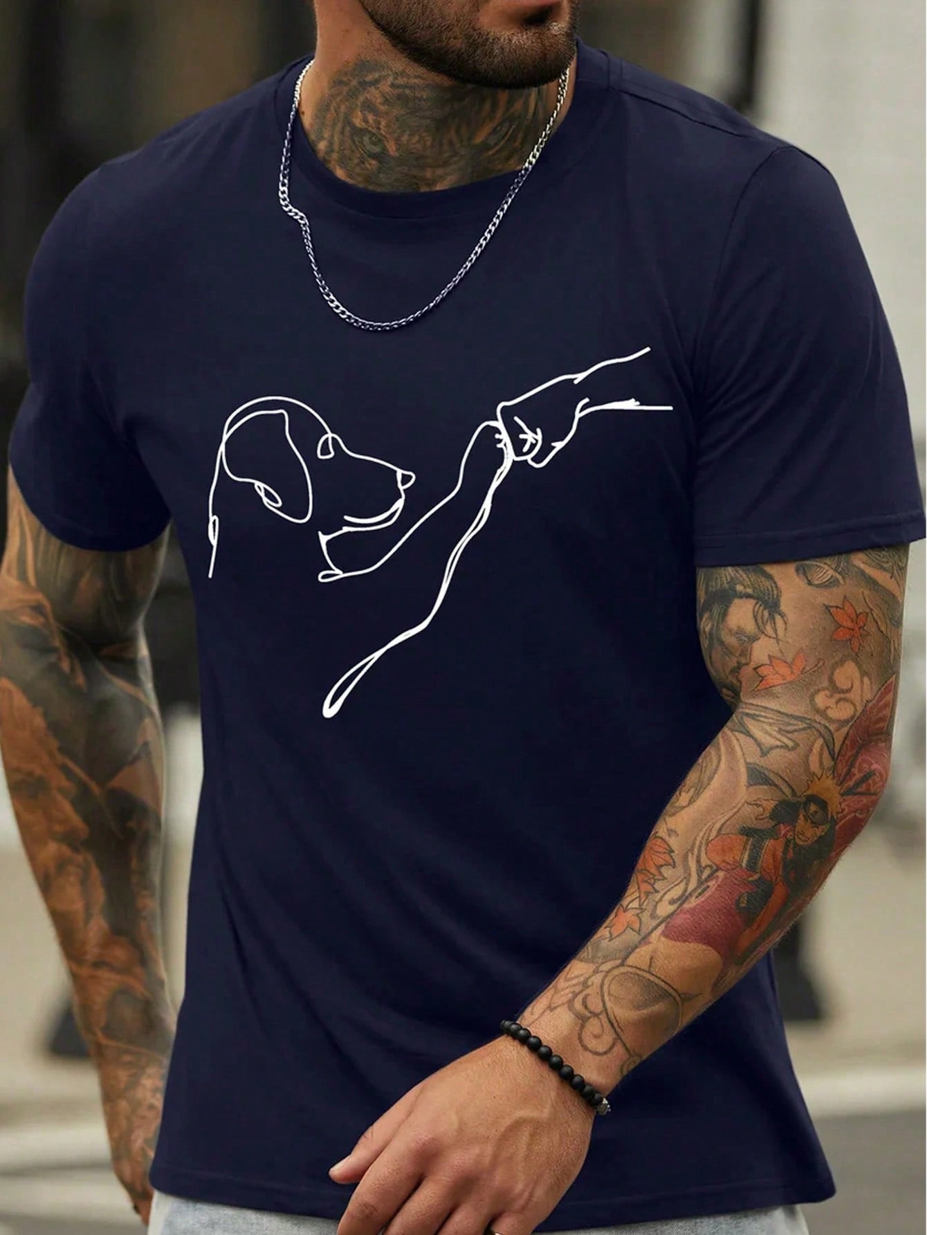 Men's Casual Dog Print Round Neck T-Shirt, Summer