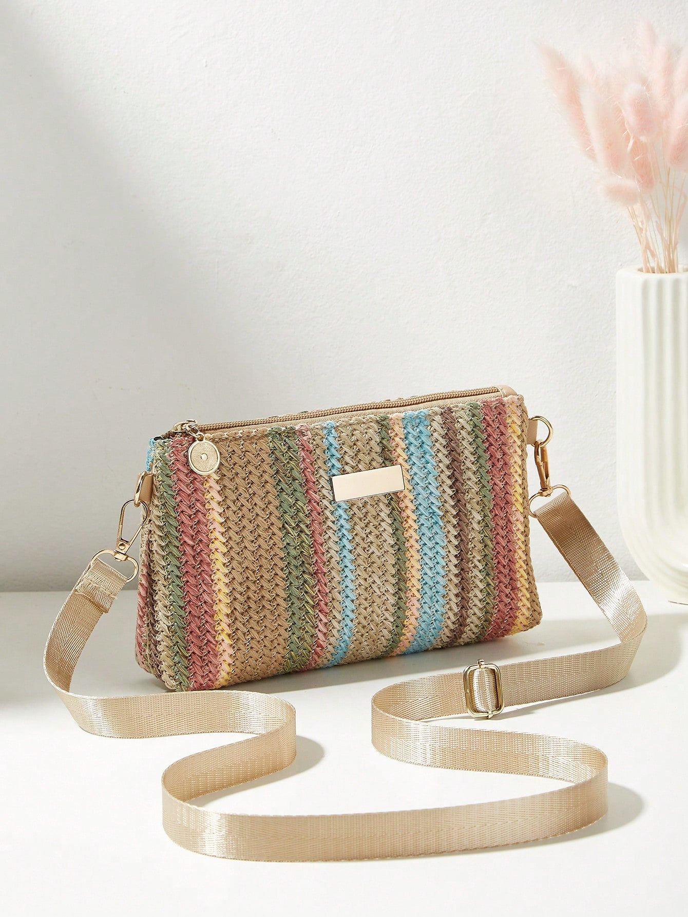 Multi-Functional High Quality Straw Woven Small Square Bag