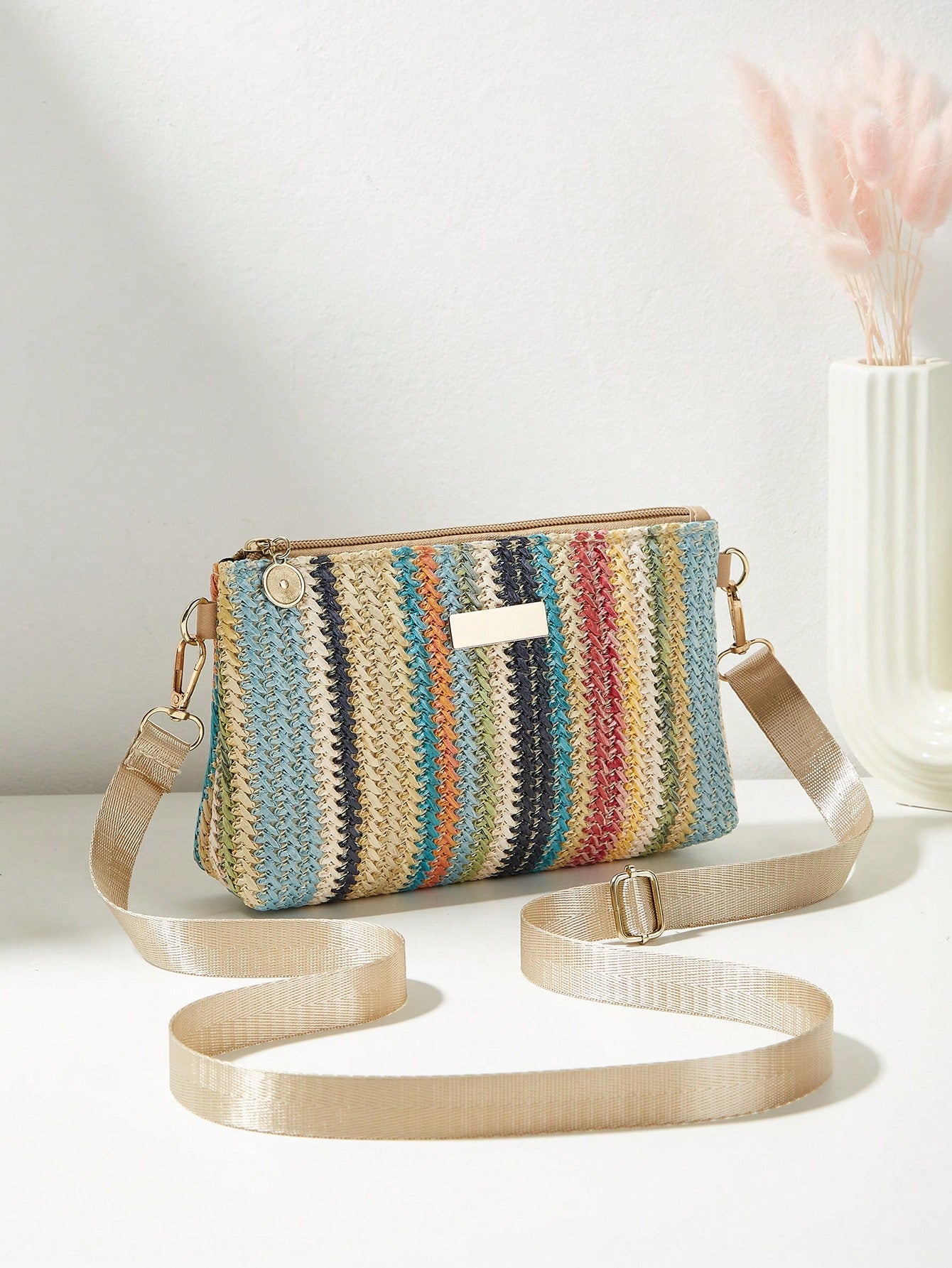 Multi-Functional High Quality Straw Woven Small Square Bag