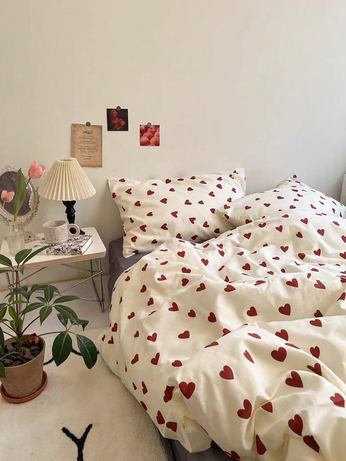 3pcs Heart Print Bedding Set, 2 Pillow Covers   1 Duvet Cover (Inserts Not Included)