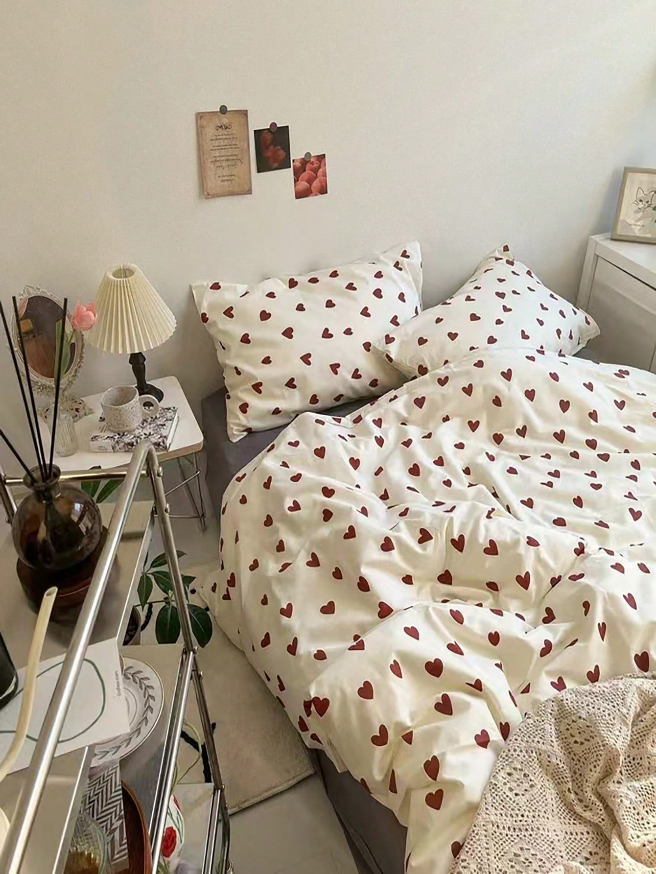 3pcs Heart Print Bedding Set, 2 Pillow Covers   1 Duvet Cover (Inserts Not Included)