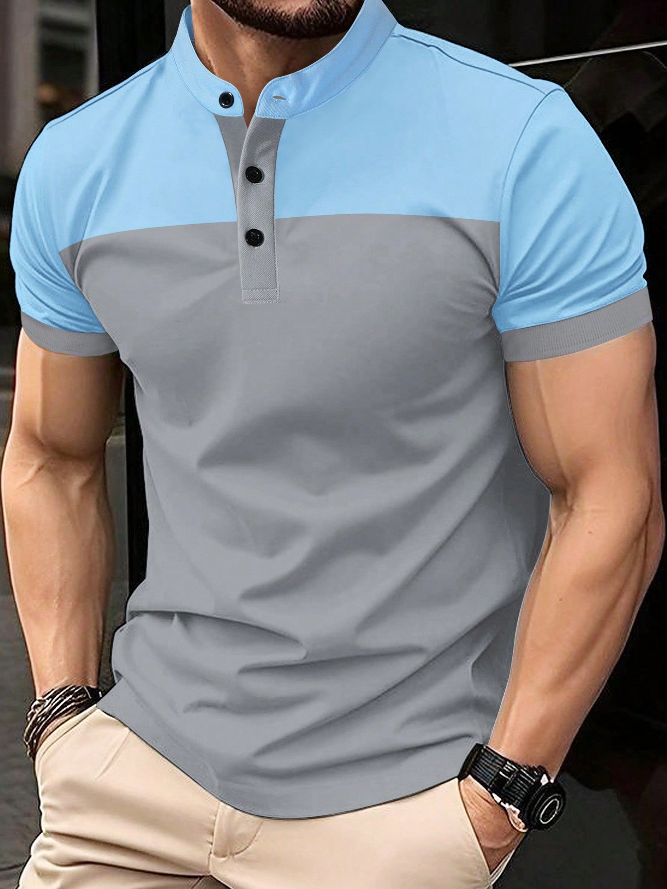 Manfinity Homme Men's Casual Commuting Short Sleeve Polo Shirt With Color Block Design, Summer