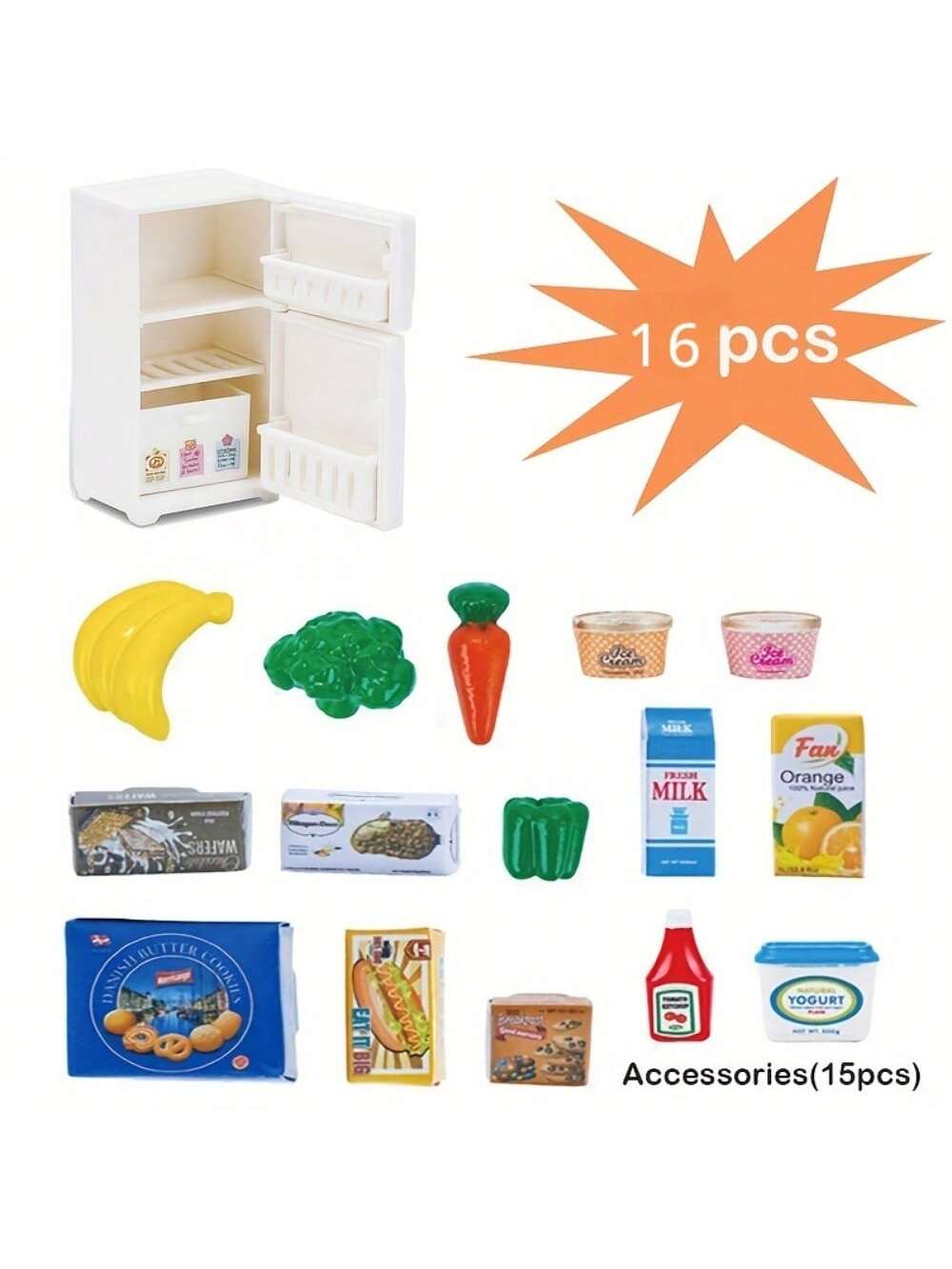 16pcs Mini Refrigerator Toys, Simulation Food Children's Toys, Dollhouse Miniature Kitchen Play