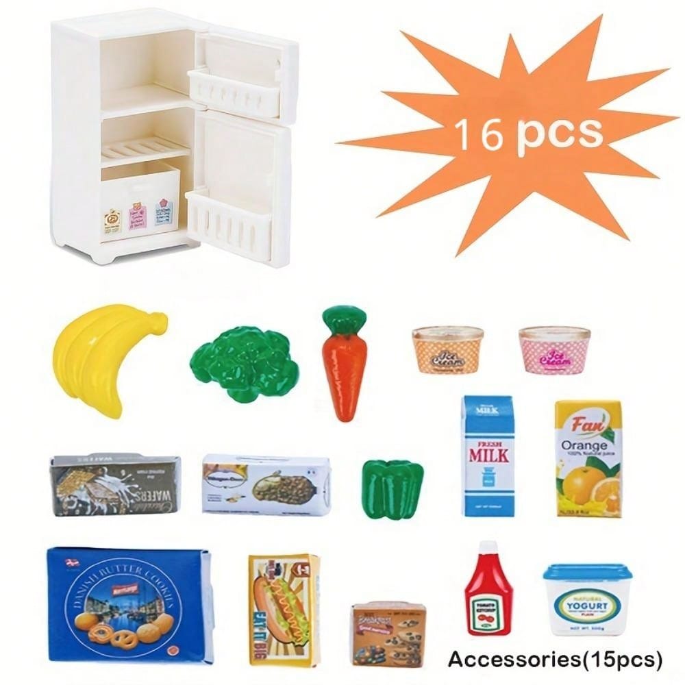 16pcs Mini Refrigerator Toys, Simulation Food Children's Toys, Dollhouse Miniature Kitchen Play