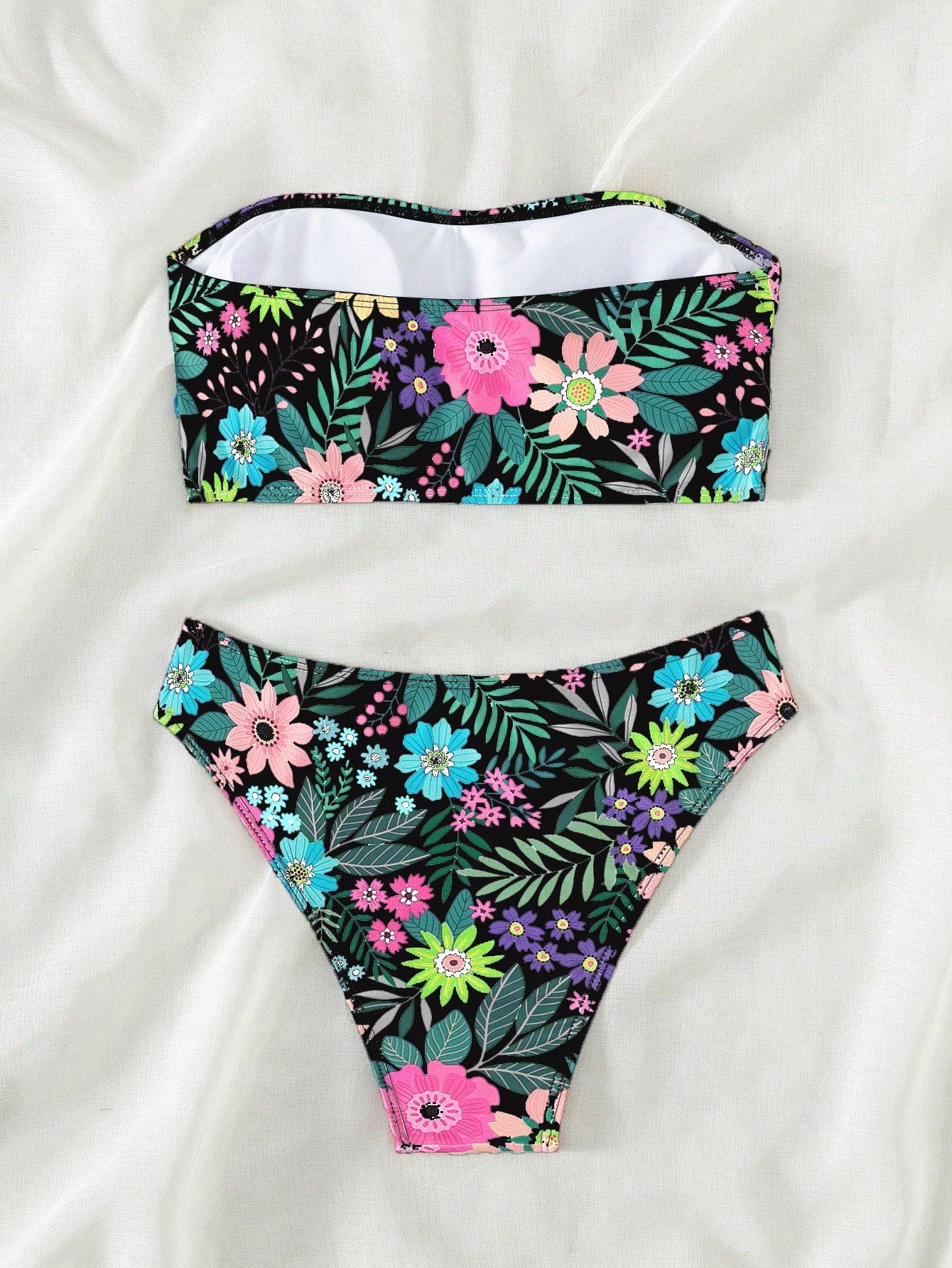 Swim Flower & Plant Printed Two Piece Bikini Set, Summer Beach