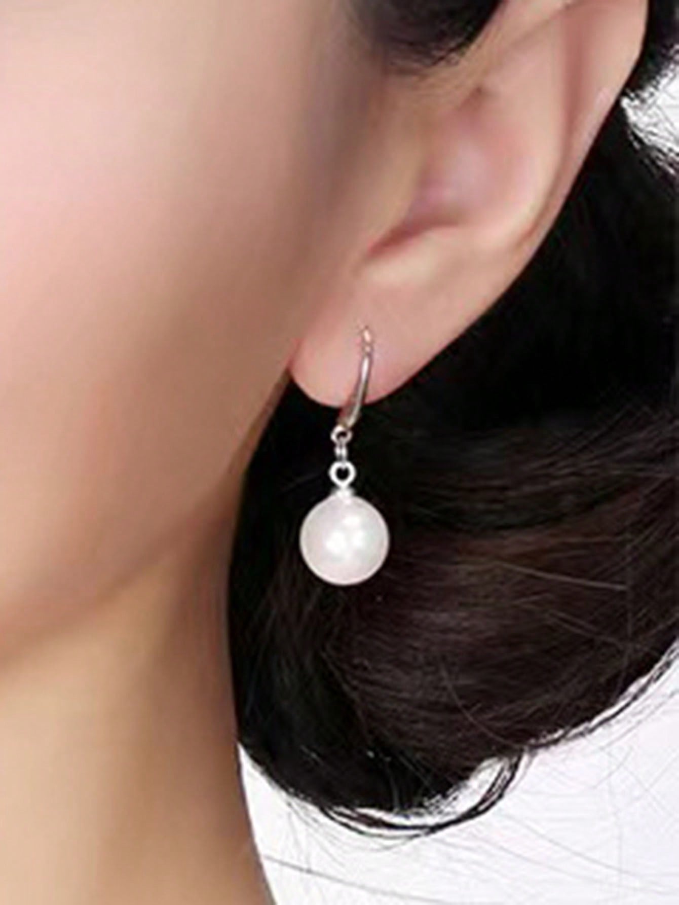 1pair 925 Sterling Silver 10mm Pearl Drop Earrings, Women's Jewelry Ear Hook Earrings