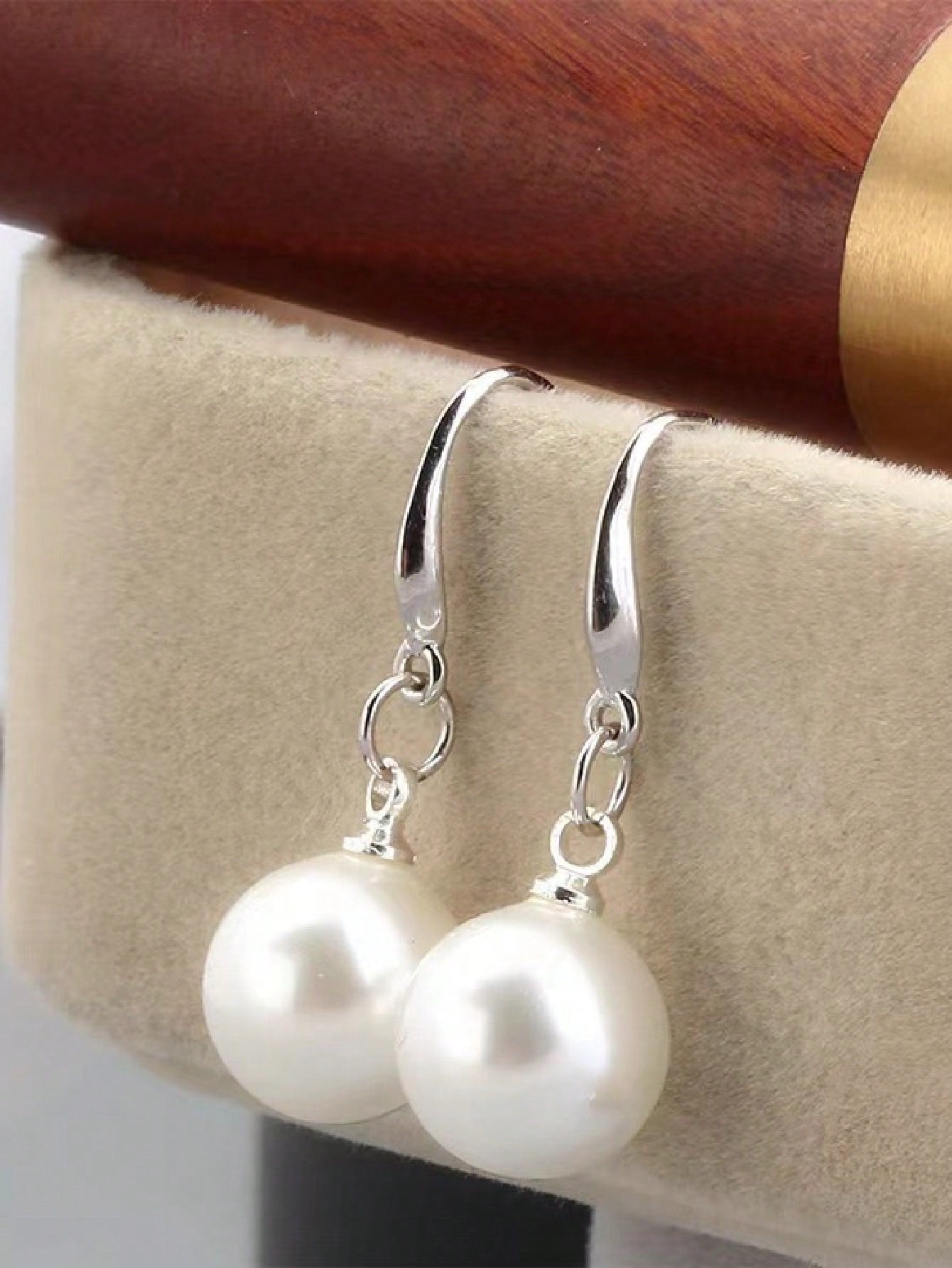 1pair 925 Sterling Silver 10mm Pearl Drop Earrings, Women's Jewelry Ear Hook Earrings