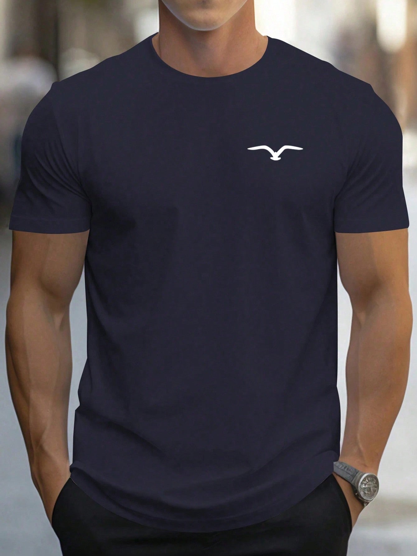 Men's Casual Bird Printed Round Neck T-Shirt, Summer