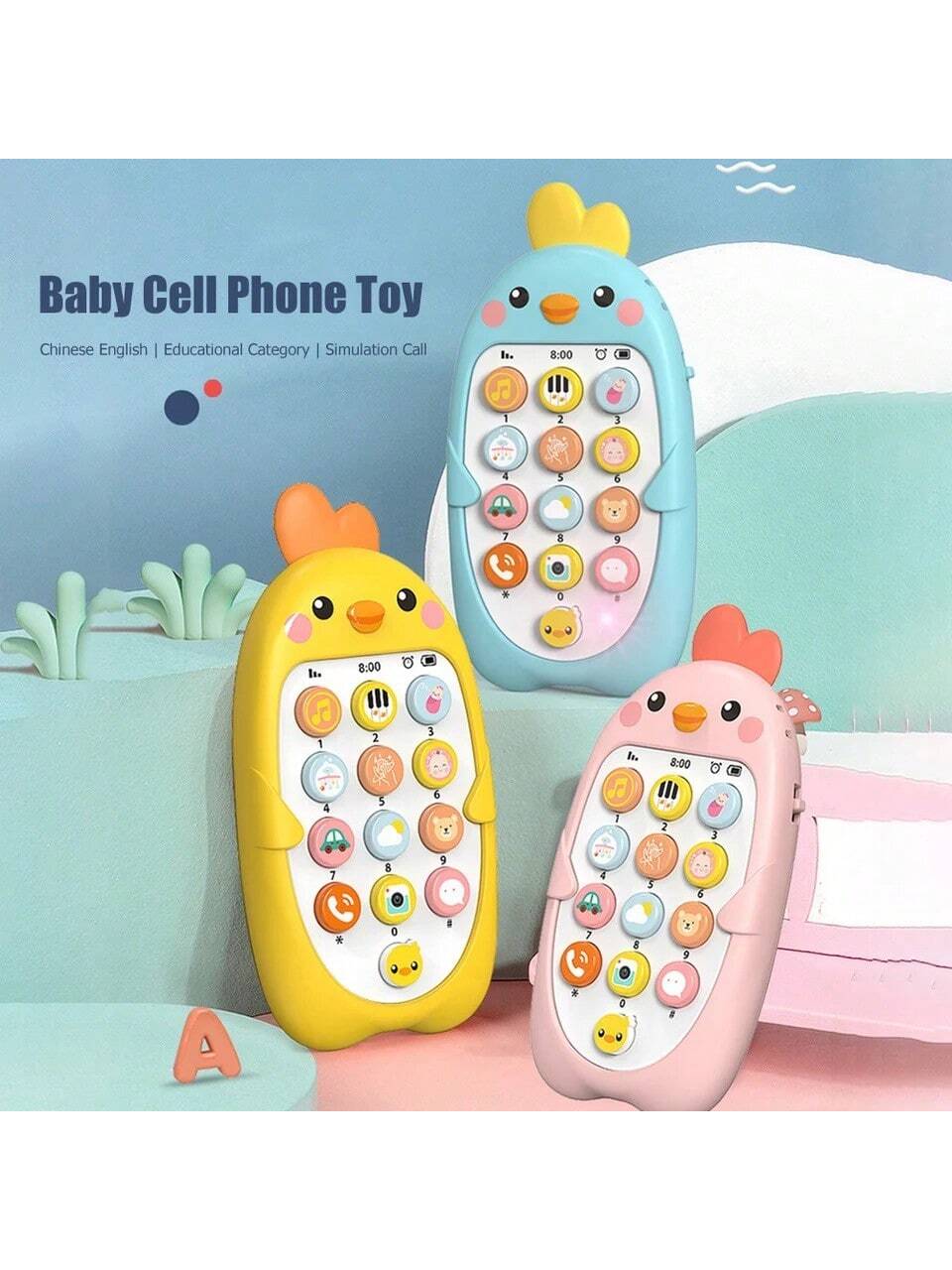 1PC Baby Musical Learning Toy Phone With Lights Teether Toy Early Educational Mobile Phone Battery Powered Silicone Baby Chewing Toys Plastic Infant Gift(Some Parts Random Color)