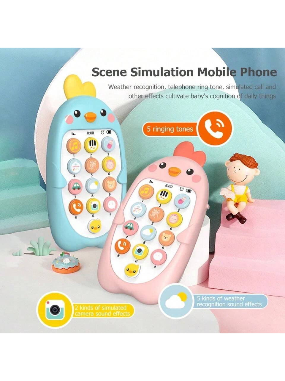 1PC Baby Musical Learning Toy Phone With Lights Teether Toy Early Educational Mobile Phone Battery Powered Silicone Baby Chewing Toys Plastic Infant Gift(Some Parts Random Color)