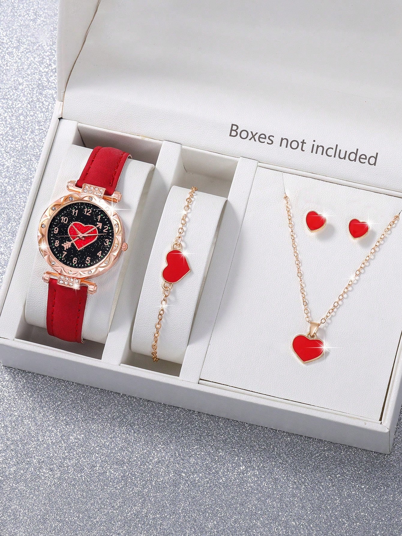 SOKI SOKI Ladies Watch 5pcs/Set Women's Watch, Fashionable Quartz Wristwatch And Heart Necklace Earrings Bracelet Jewelry Set Christmas, New Year's Day, Valentine's Day, The Best Gift For A Lady(No Box)