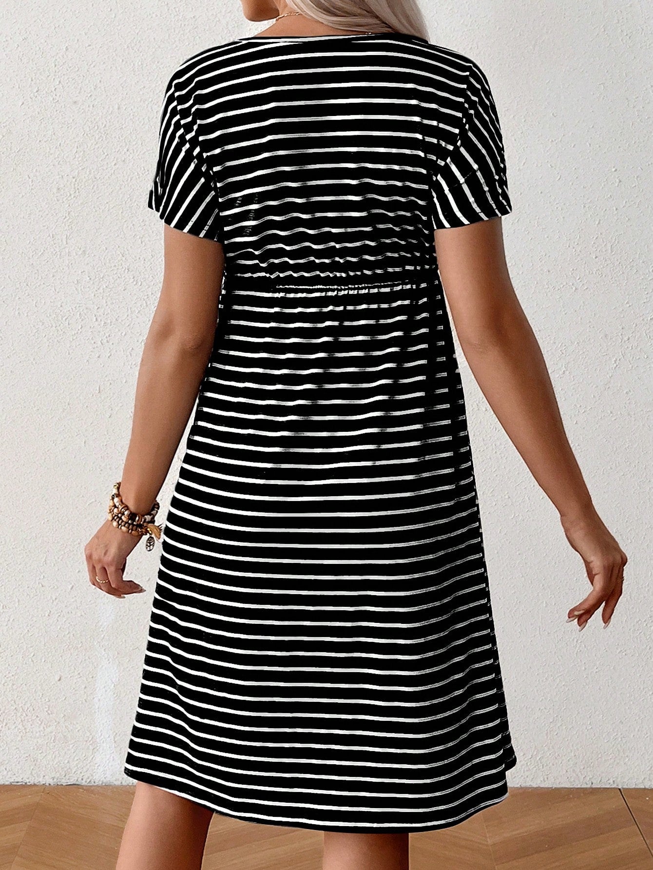 Summer Maternity Striped Print Casual Short Sleeve Dress