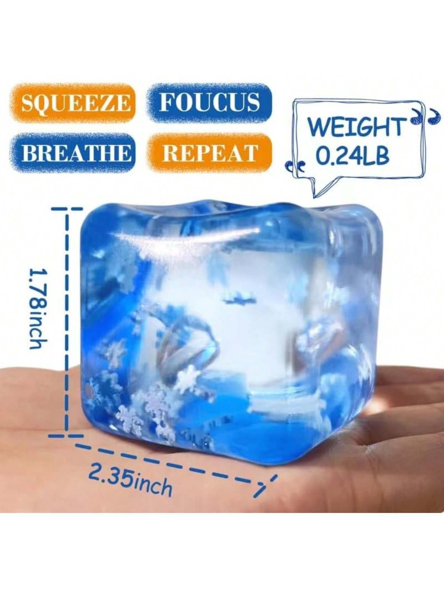 Squishy Ice Cube Stress Balls - 1Pack Sensory Squishy Ice Toy Squishy Balls For Adults Anxiety Relief - Funny Fidget Stress Balls Squishy Stress Calming Toys For