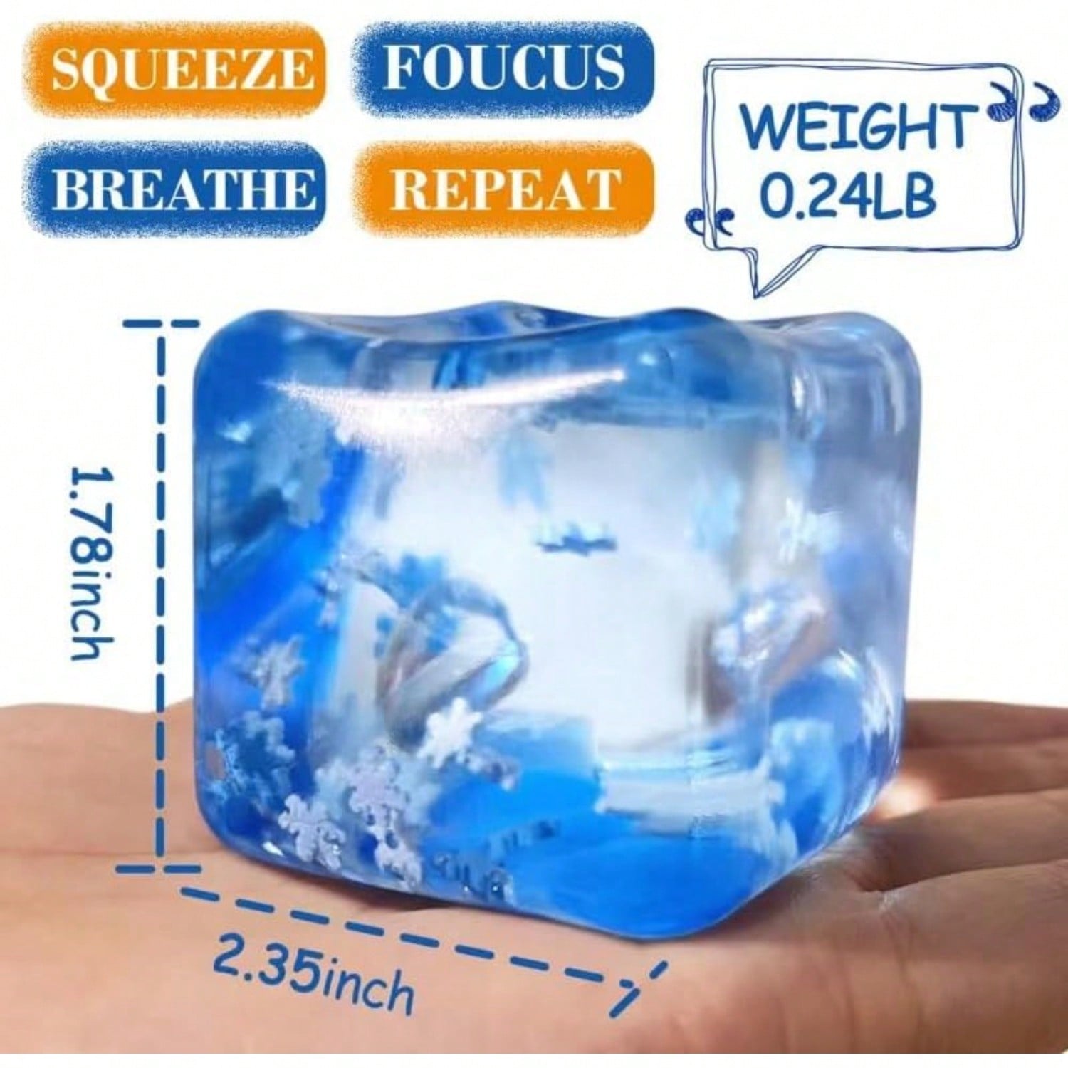 Squishy Ice Cube Stress Balls - 1Pack Sensory Squishy Ice Toy Squishy Balls For Adults Anxiety Relief - Funny Fidget Stress Balls Squishy Stress Calming Toys For