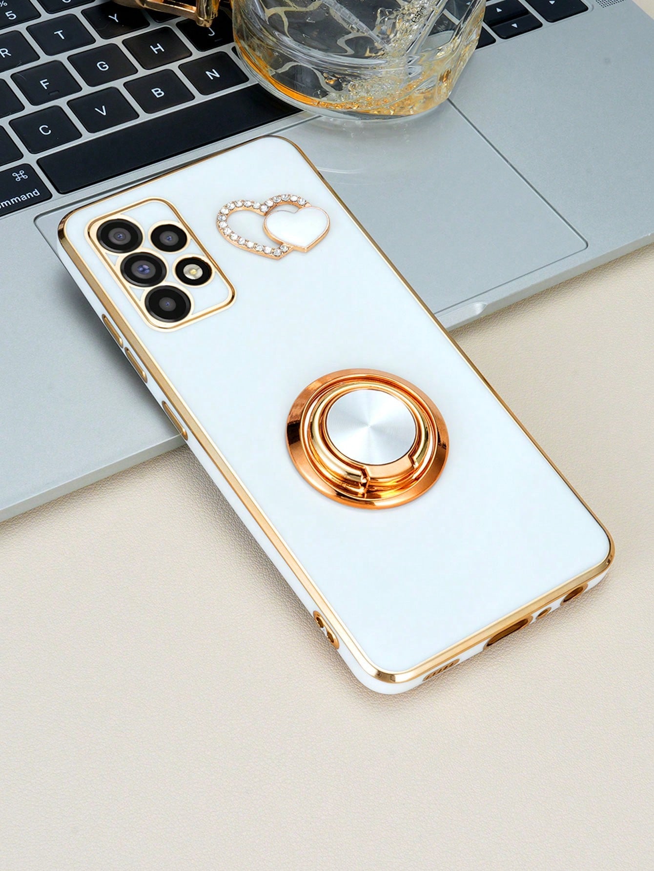 1pc Black Electroplated Shockproof Phone Case, 1pc Black 6D Electroplated Rotating Stand, And 1pc Black Rhinestone Electroplated Heart Compatible With IPhone Case/Matching Phone Case/Phone Case With Lanyard/Wrist Strap Phone Case/Funny Phone Case/Android