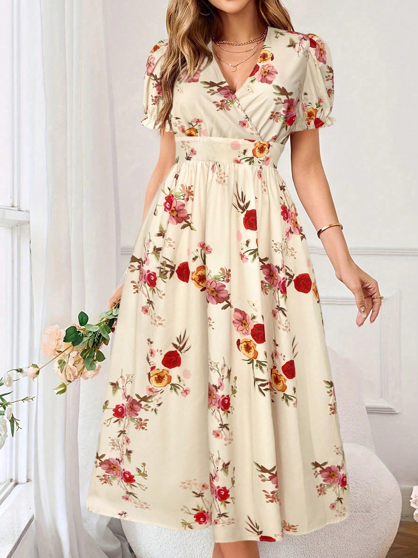 Clasi Floral Print Summer Wrap Dress With Criss-Cross Front And Cinched Waist