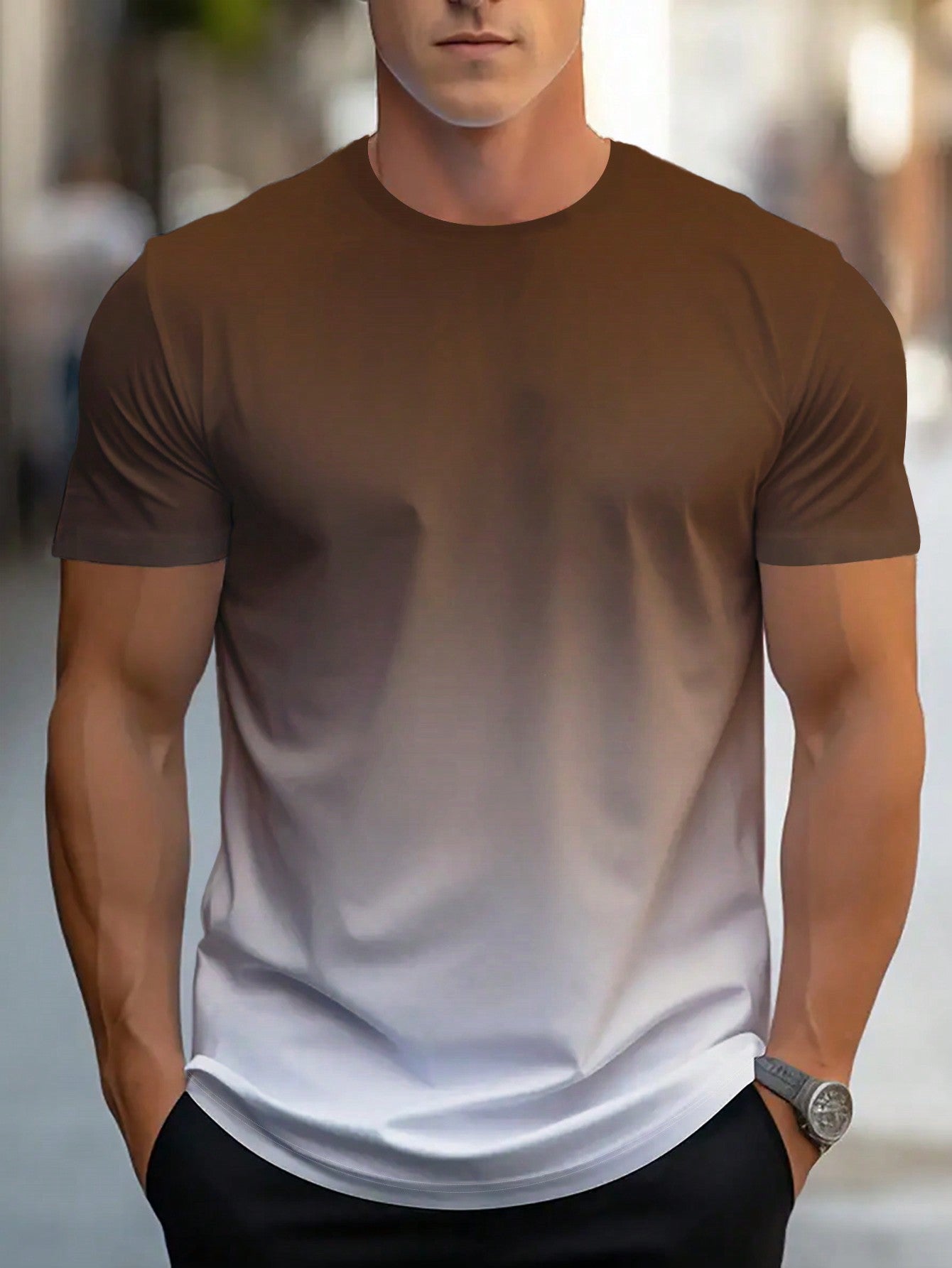 Manfinity Homme Men's Summer Ombre Round Neck Short Sleeve Casual T-Shirt