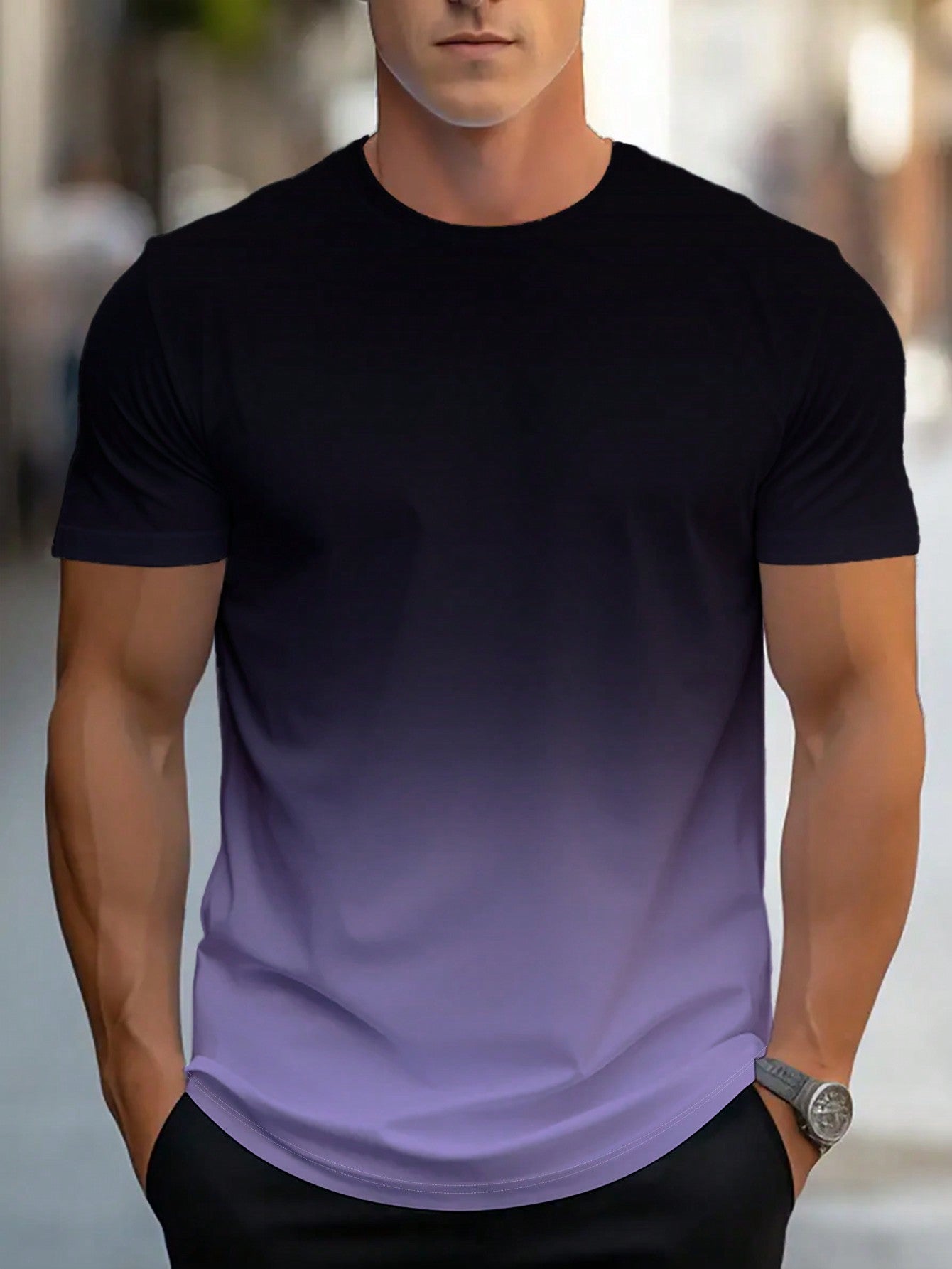 Manfinity Homme Men's Summer Ombre Round Neck Short Sleeve Casual T-Shirt