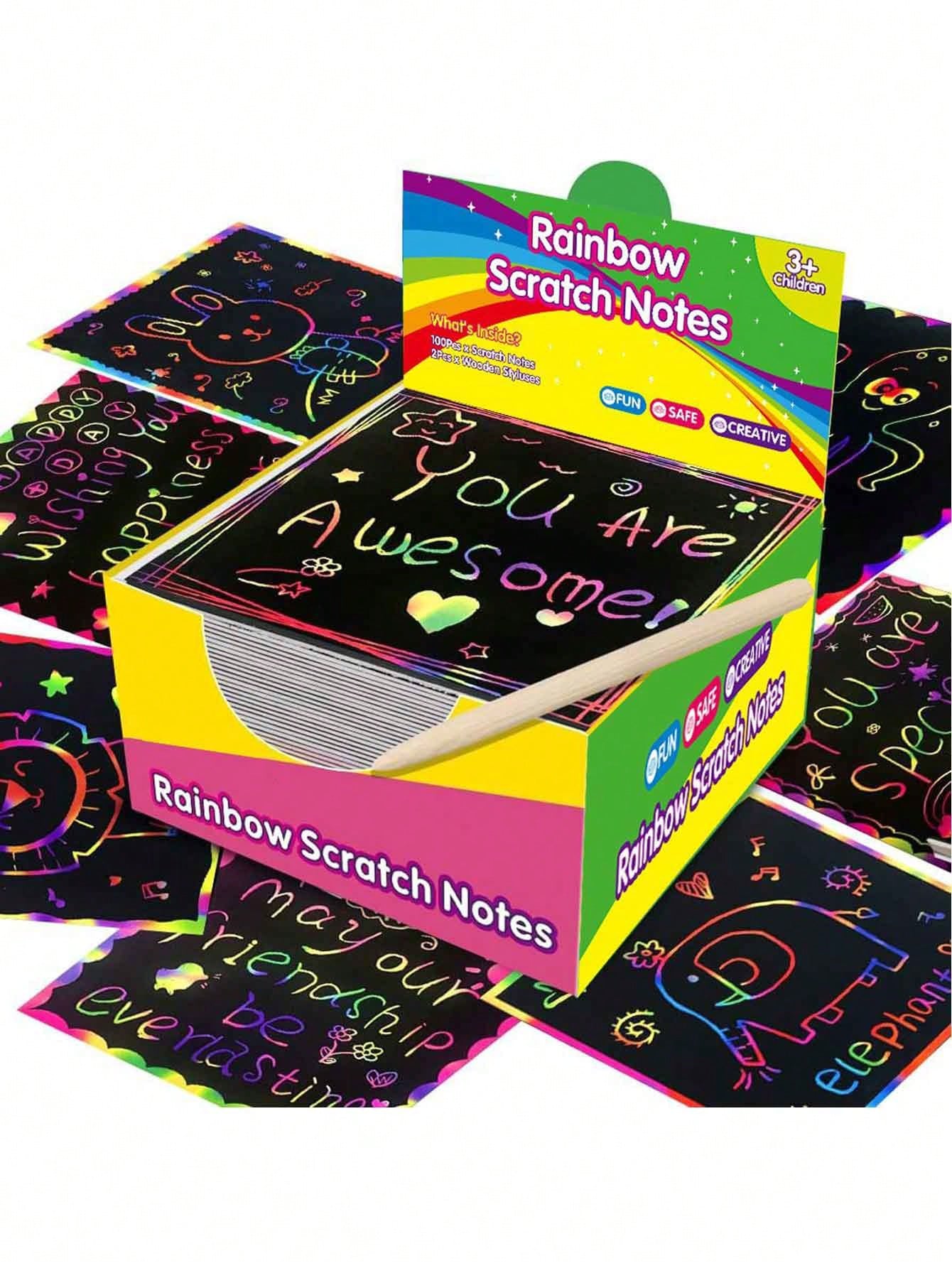 100-Pcs Birthday Gift Colorful Notes Scratch Mini Art Notes Magic Scratch Paper Art Cards Toys Bulk Art Craft Supplies Birthday Party Souvenirs,Classroom Incentive Prizes Backtoschool,Christmas