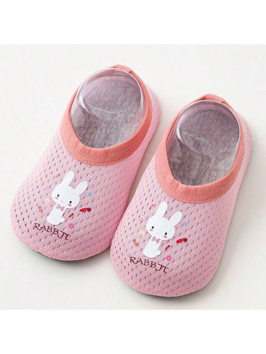 1pair Baby Girls' & Boys' Cartoon Pattern Anti-Slip Soft Sole Indoor Slipper Socks, Spring And Autumn