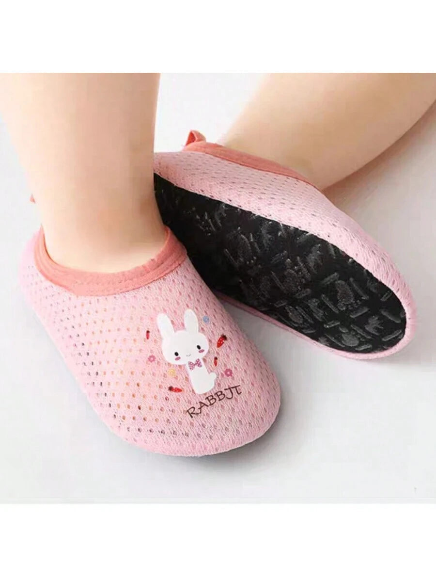 1pair Baby Girls' & Boys' Cartoon Pattern Anti-Slip Soft Sole Indoor Slipper Socks, Spring And Autumn