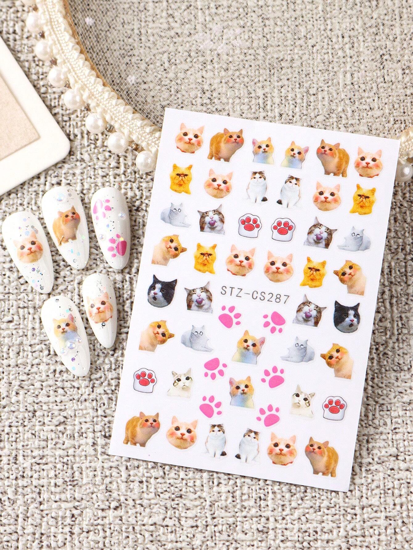 FULL BEAUTY 2pcs Cute Black Cat Nail Stickers 3D Cartoon Animal Self-Adhesive Nail Art Decals Sliders Decorations Manicure Accessories DIY