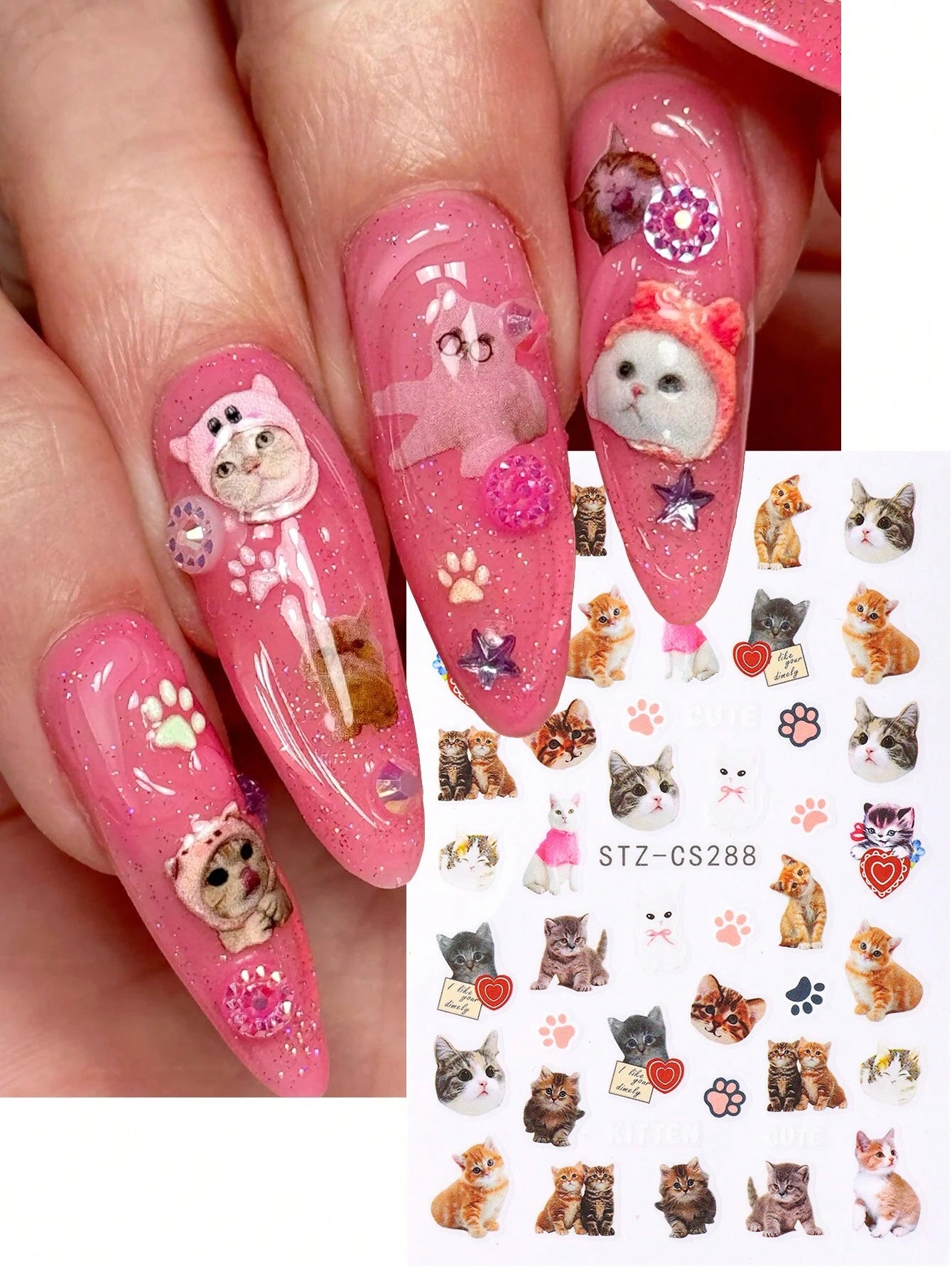 FULL BEAUTY 2pcs Cute Black Cat Nail Stickers 3D Cartoon Animal Self-Adhesive Nail Art Decals Sliders Decorations Manicure Accessories DIY