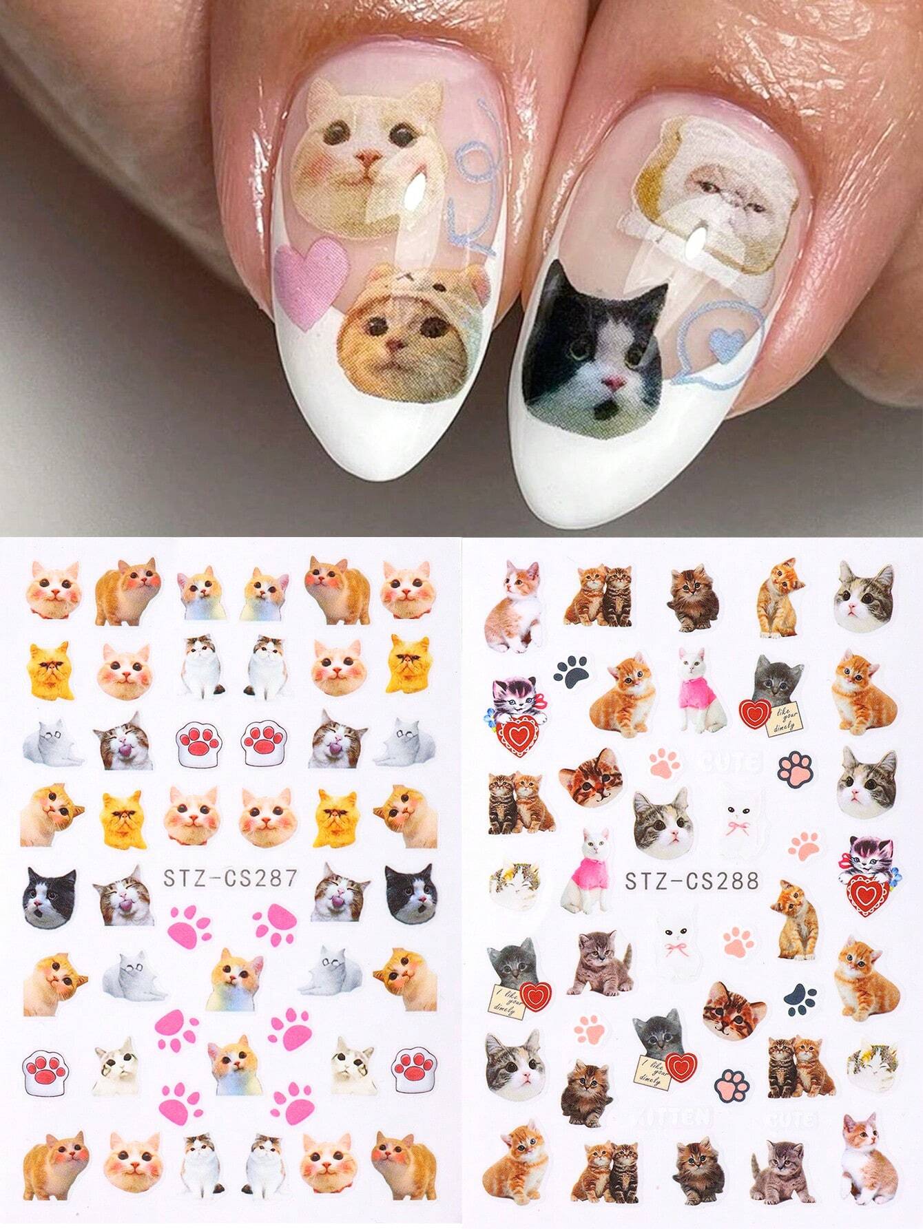 FULL BEAUTY 2pcs Cute Black Cat Nail Stickers 3D Cartoon Animal Self-Adhesive Nail Art Decals Sliders Decorations Manicure Accessories DIY