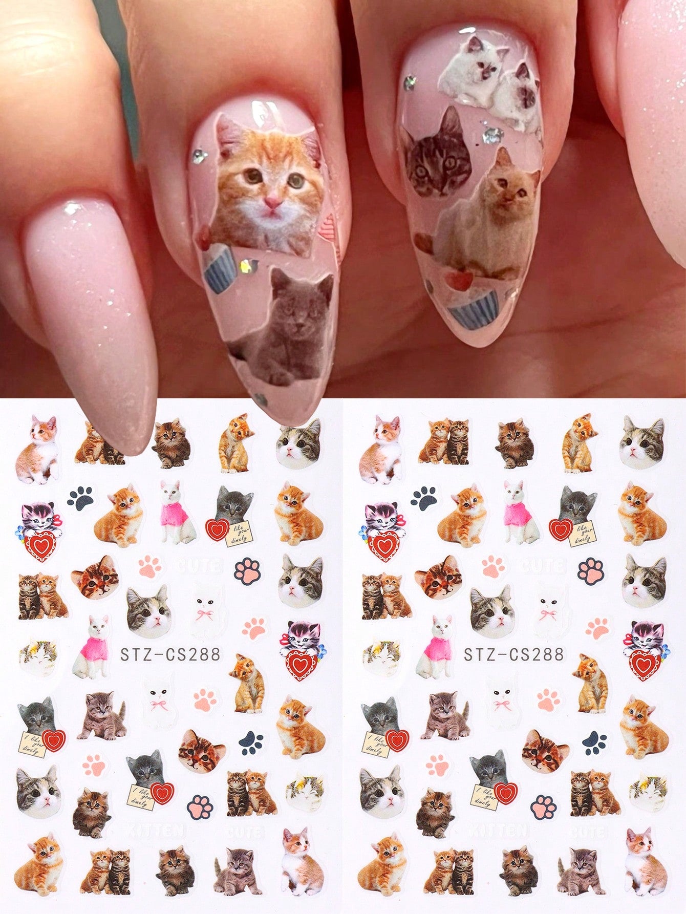 FULL BEAUTY 2pcs Cute Black Cat Nail Stickers 3D Cartoon Animal Self-Adhesive Nail Art Decals Sliders Decorations Manicure Accessories DIY