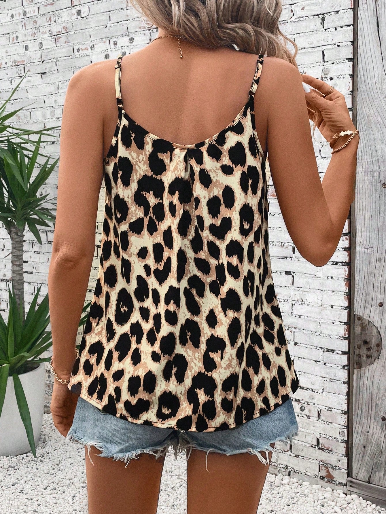 LUNE Women's Summer Pleated Leopard Print Camisole Top