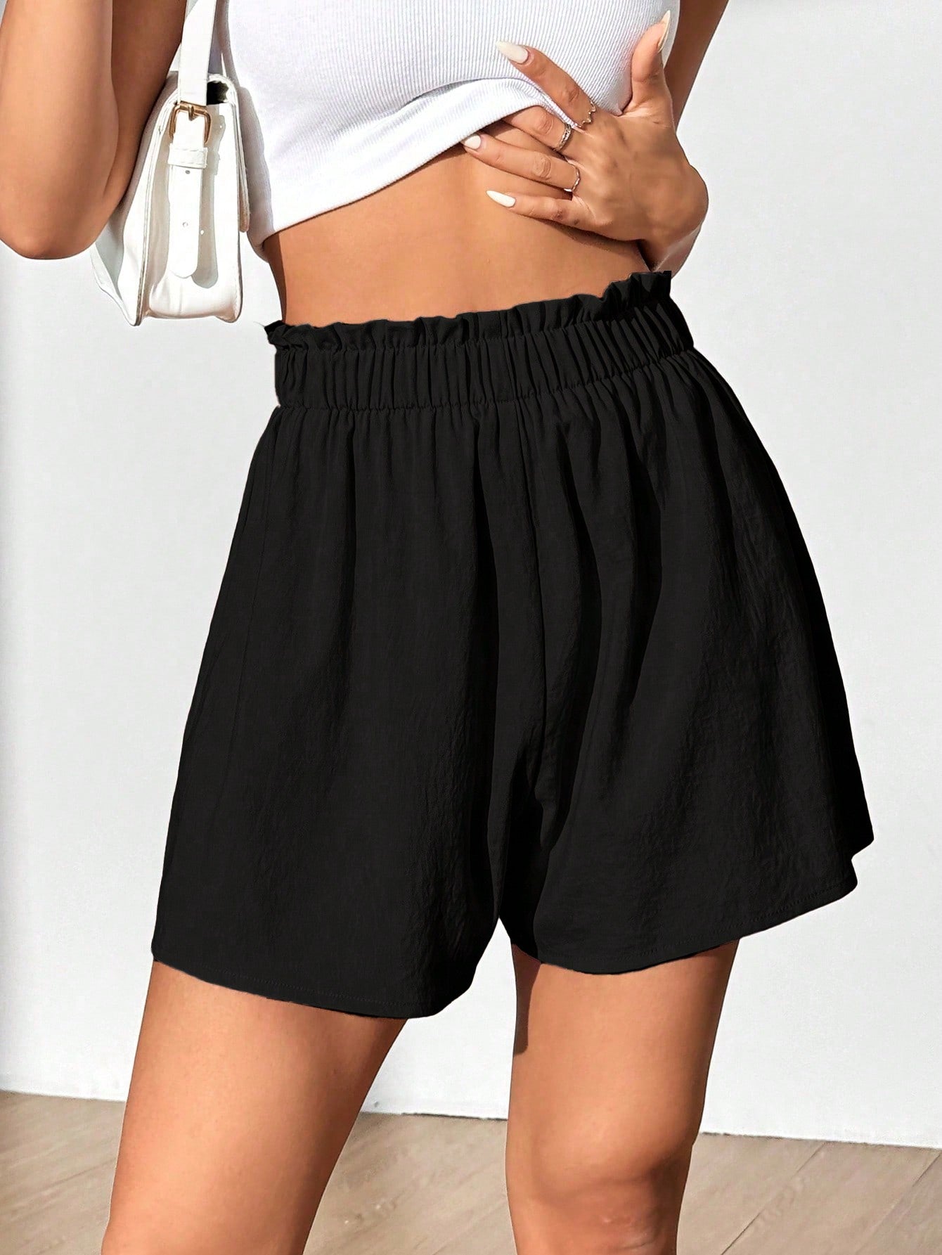 MOOSTA Summer Casual Loose Fit Solid Color Ruffled Waist Shorts