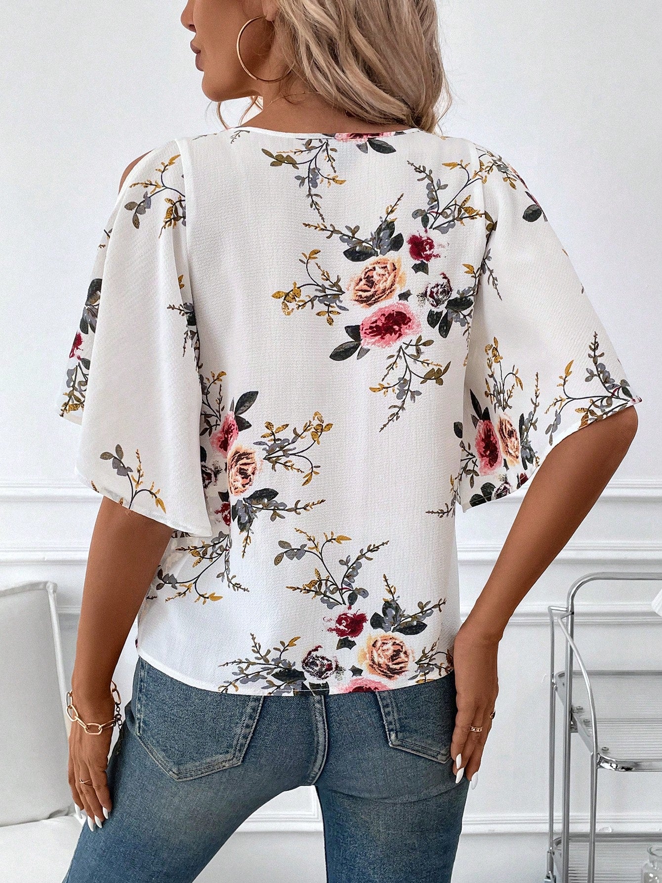 Clasi Floral Printed Women's Top With V Neckline, Ruffled Sleeves, And Side Slits