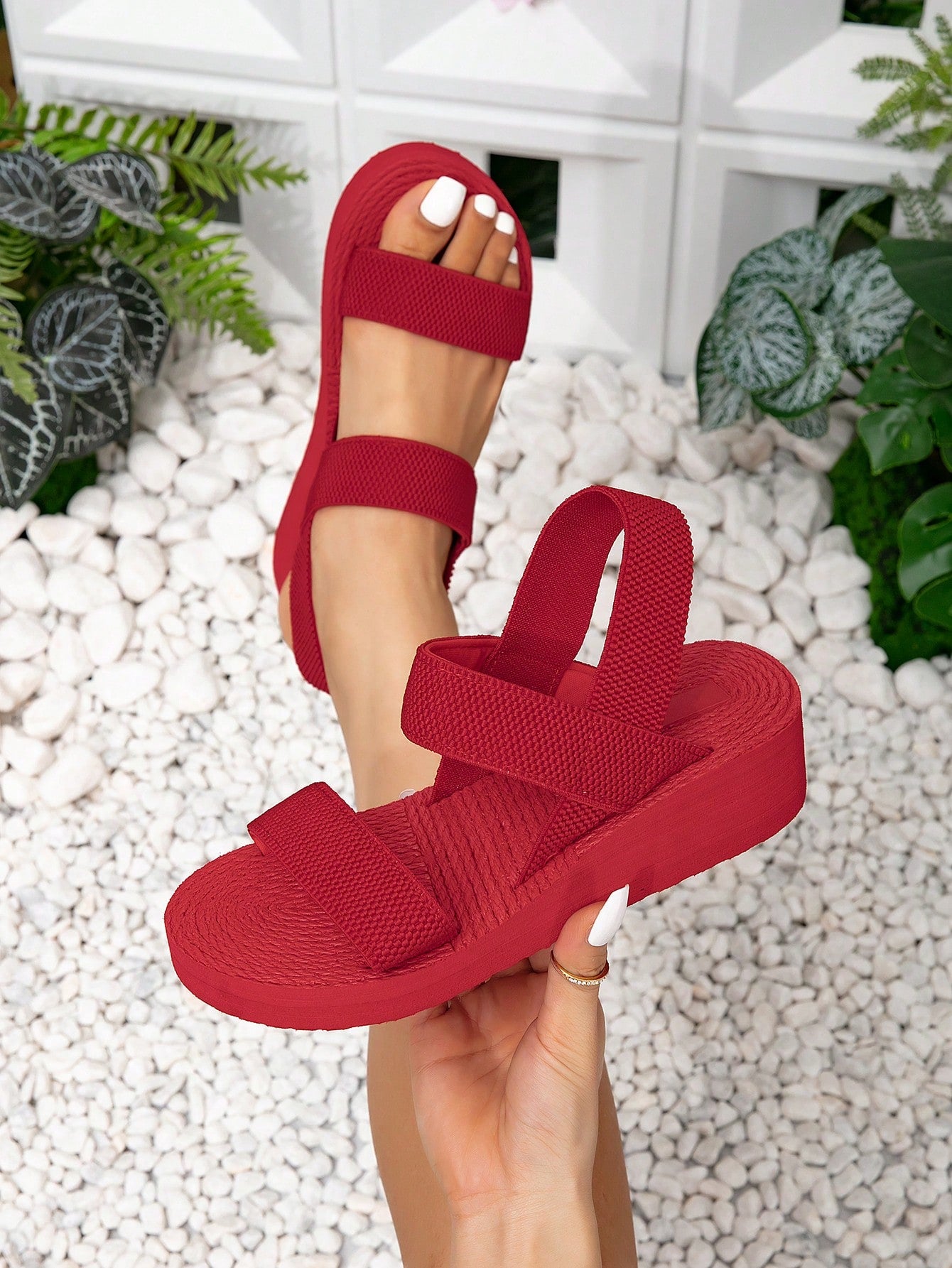 Women Double Band Slingback Sandals, Vacation Summer Elastic Wedge Sandals