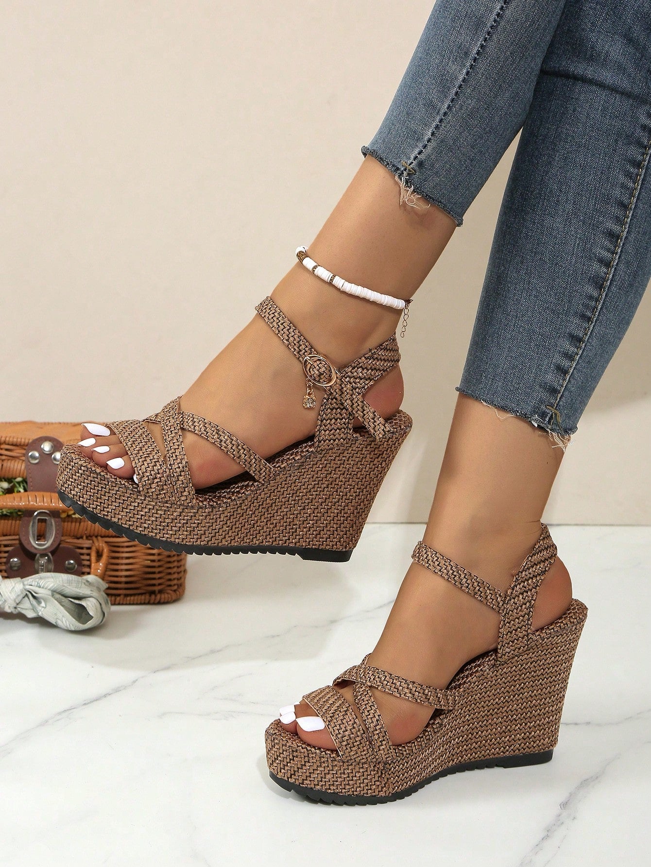 New Summer Women's Platform Wedge Sandals, Crisscross Straps, Peep Toe High Heels, Waterproof Thick Soled Sandals, 35-43