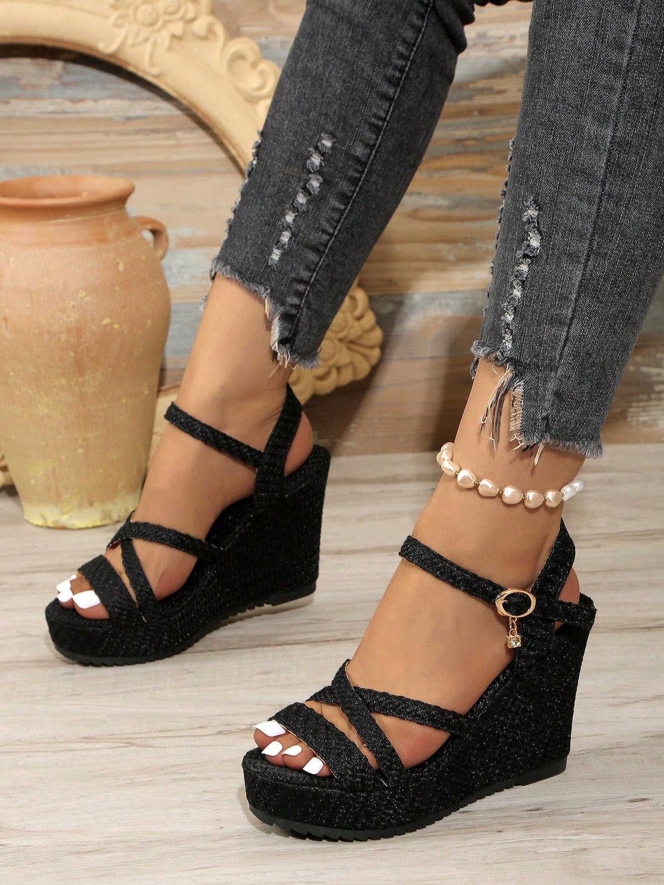 New Summer Women's Platform Wedge Sandals, Crisscross Straps, Peep Toe High Heels, Waterproof Thick Soled Sandals, 35-43