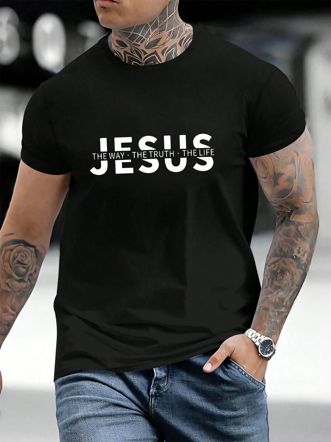 Men's Summer Slogan Jesus Printed Short Sleeve Round Neck Casual Work T-Shirt