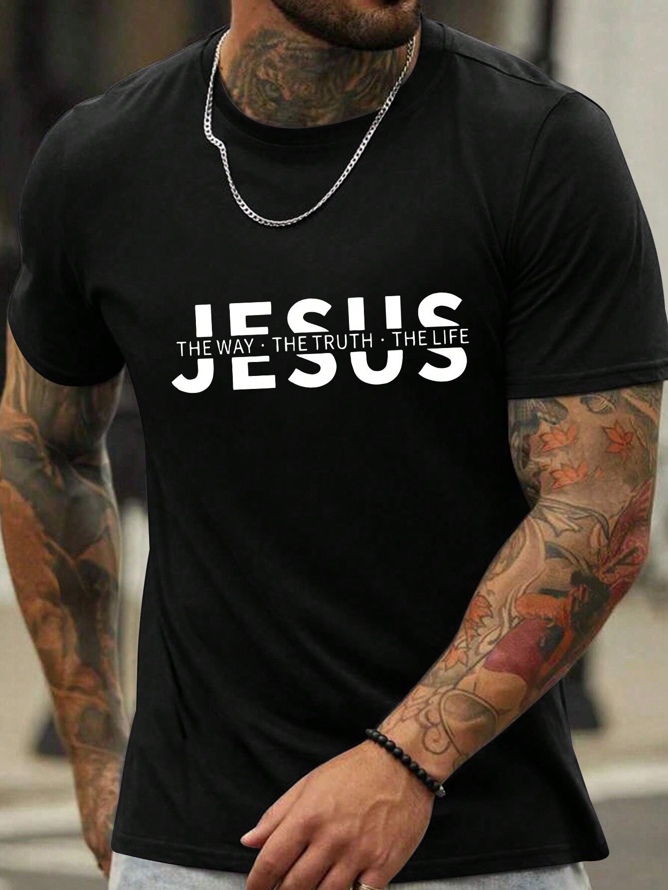 Men's Summer Slogan Jesus Printed Short Sleeve Round Neck Casual Work T-Shirt