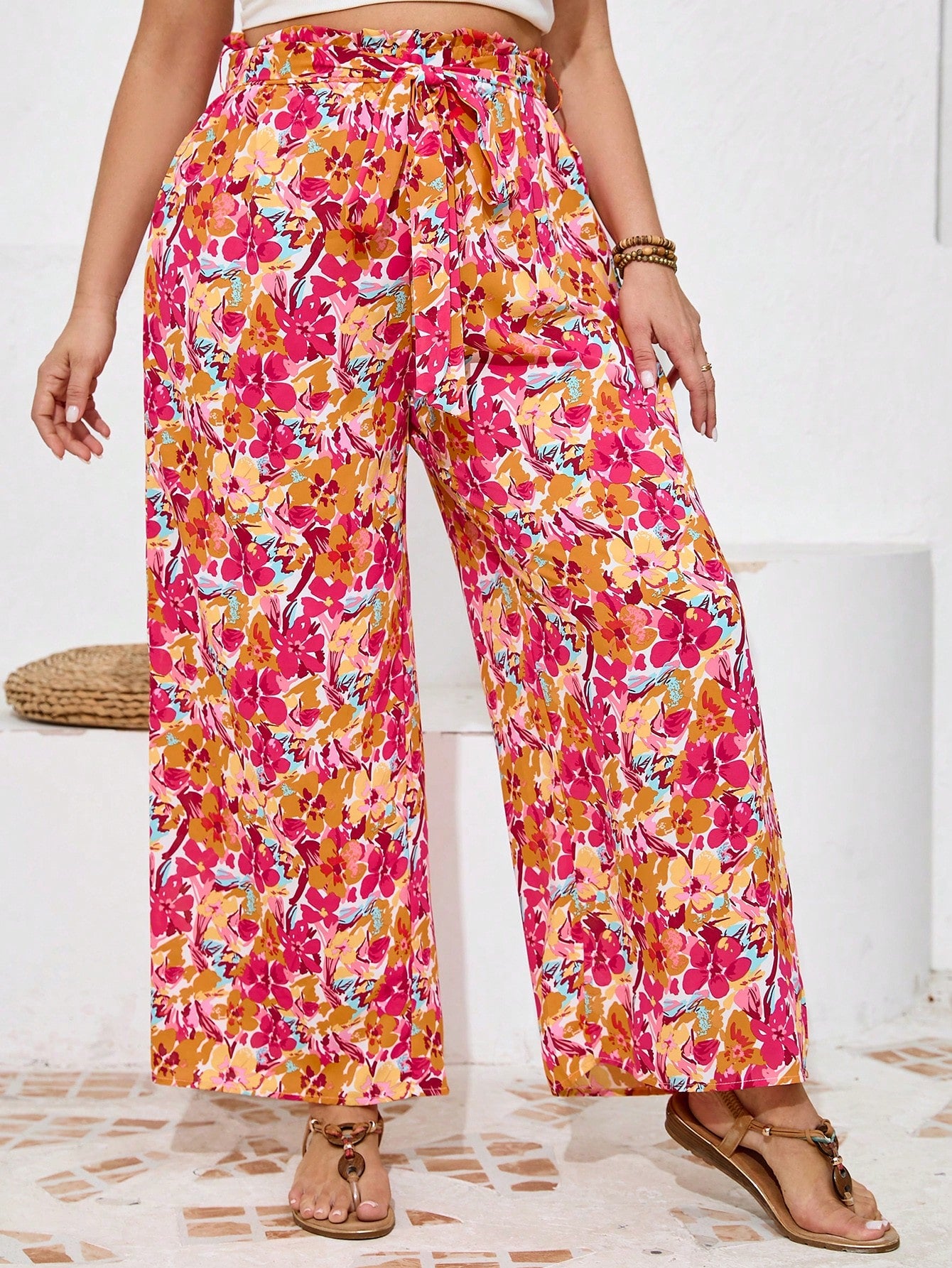 Frenchy Plus Size Women's Hawaiian Random Printed Casual Daily Pants