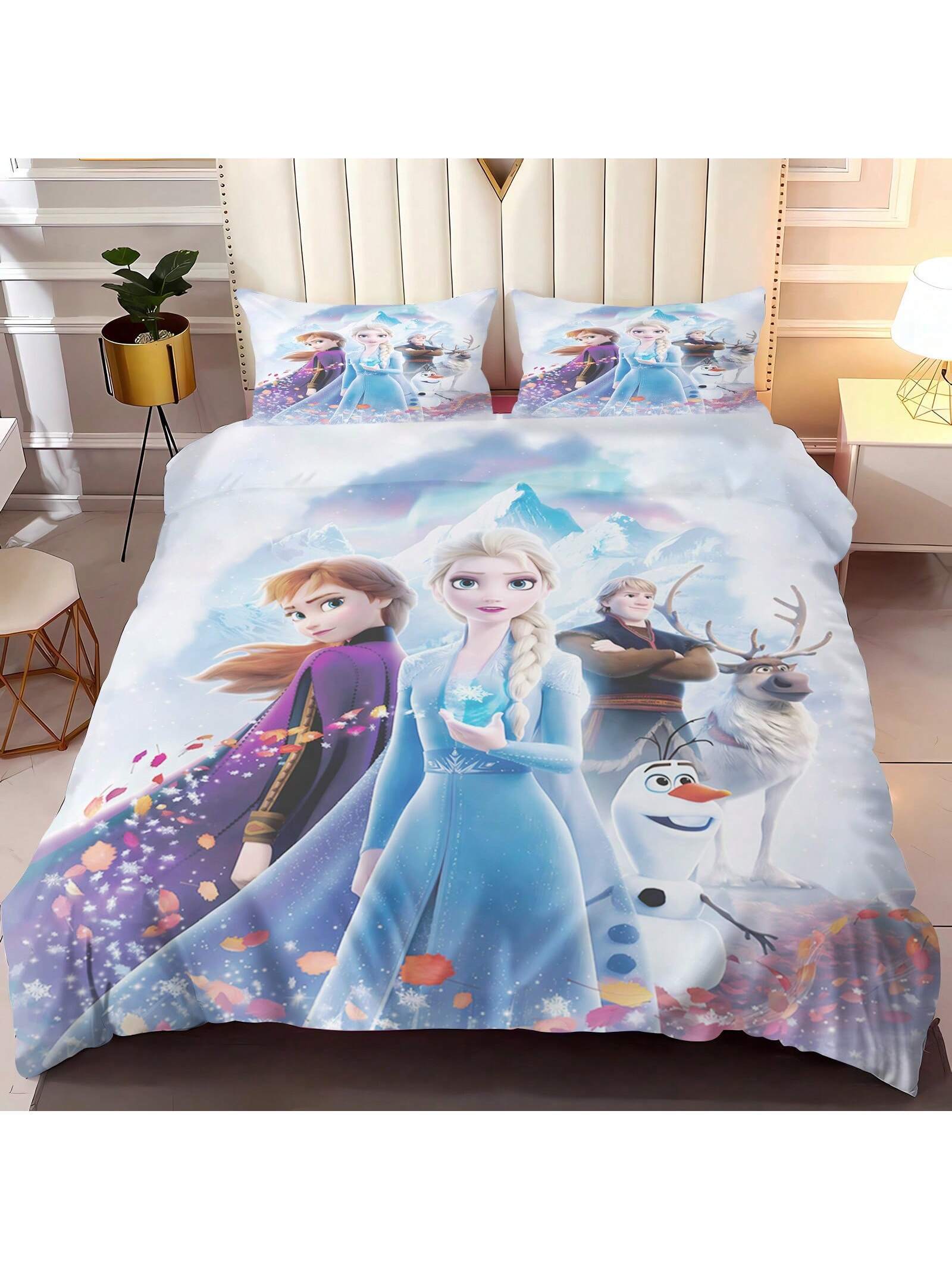 Frozen Duvet Cover Set, Anna Olaf King Size Bedding Set,Twin Full Size King Queen Bedding Set 3pcs 1 Quilt Cover + 2Pillowcases (No Filling) For Girl'S Room