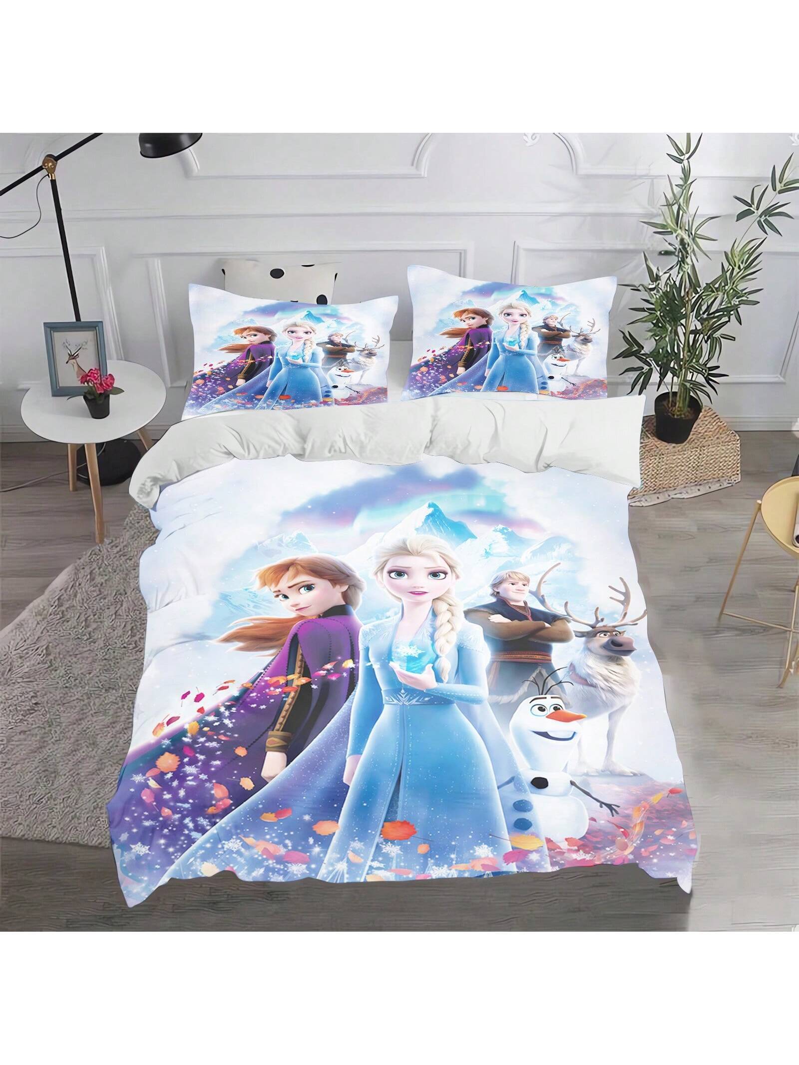 Frozen Duvet Cover Set, Anna Olaf King Size Bedding Set,Twin Full Size King Queen Bedding Set 3pcs 1 Quilt Cover + 2Pillowcases (No Filling) For Girl'S Room