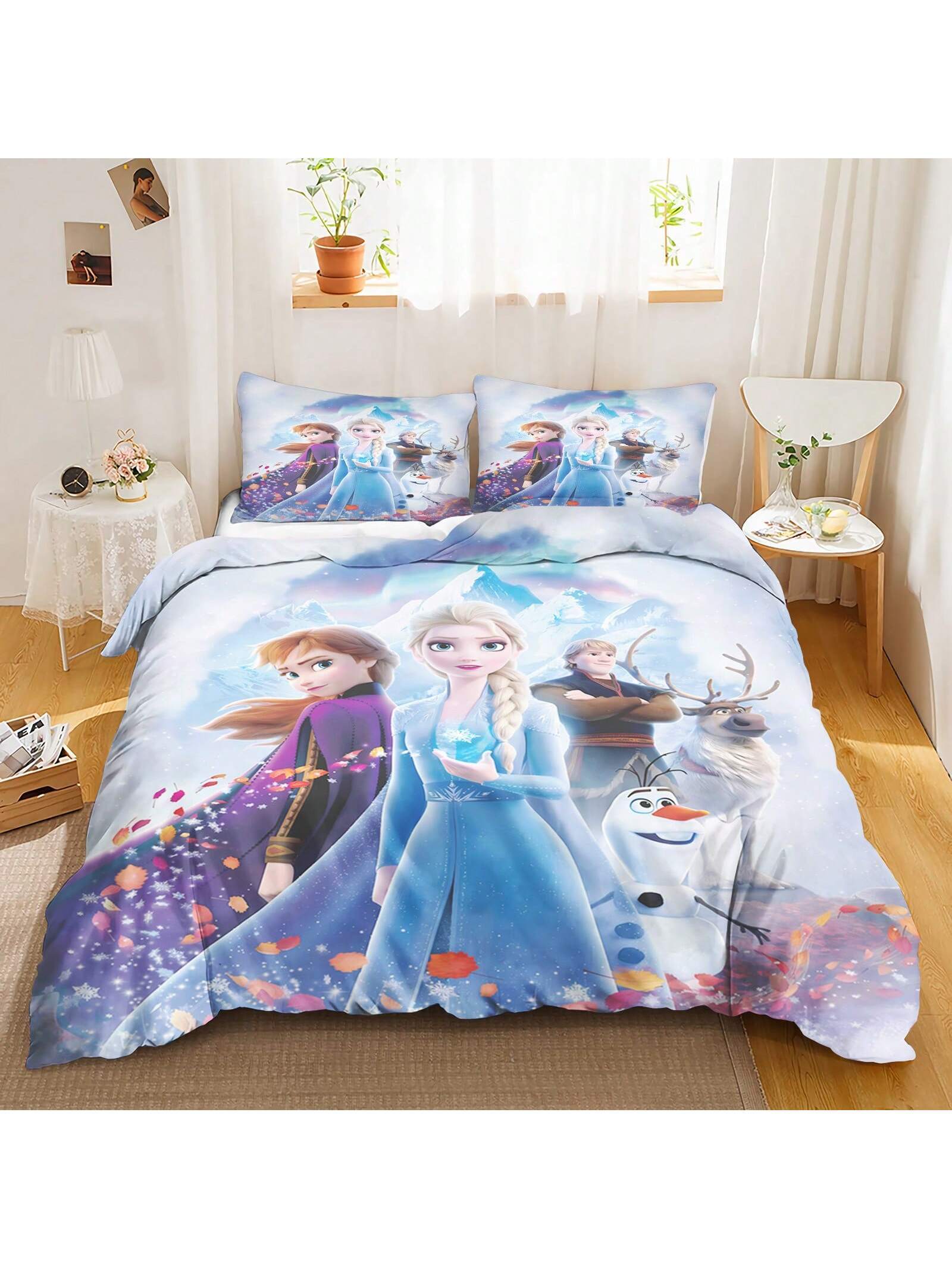 Frozen Duvet Cover Set, Anna Olaf King Size Bedding Set,Twin Full Size King Queen Bedding Set 3pcs 1 Quilt Cover + 2Pillowcases (No Filling) For Girl'S Room