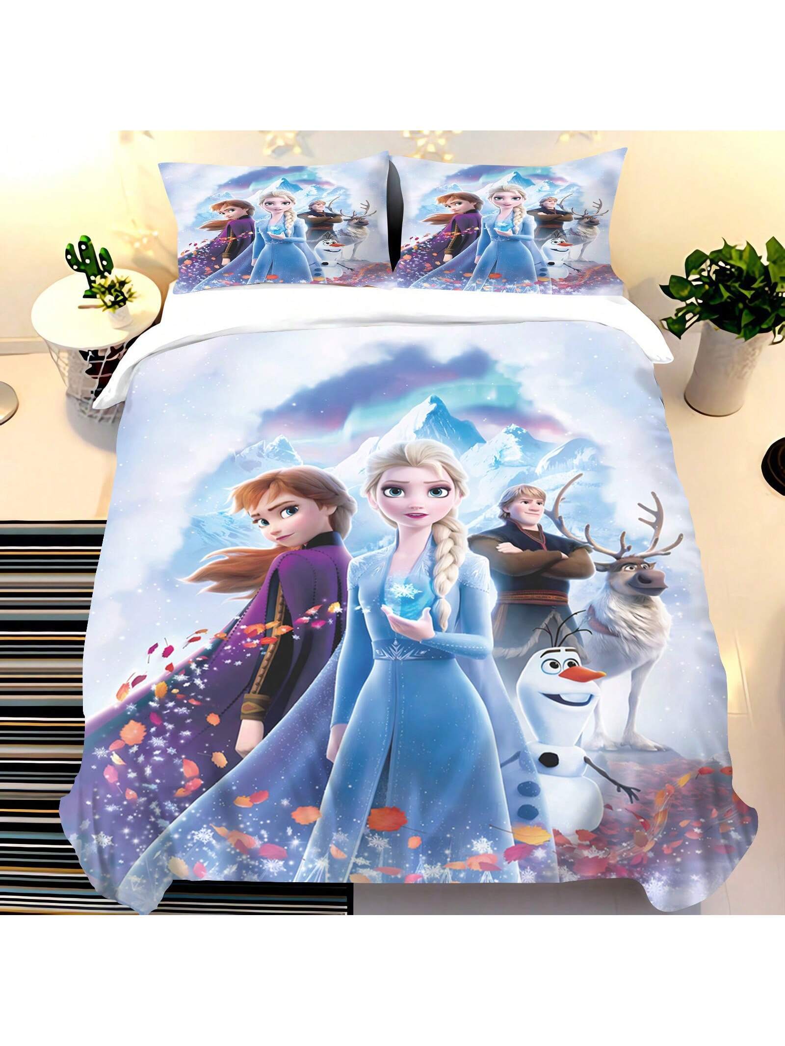 Frozen Duvet Cover Set, Anna Olaf King Size Bedding Set,Twin Full Size King Queen Bedding Set 3pcs 1 Quilt Cover + 2Pillowcases (No Filling) For Girl'S Room