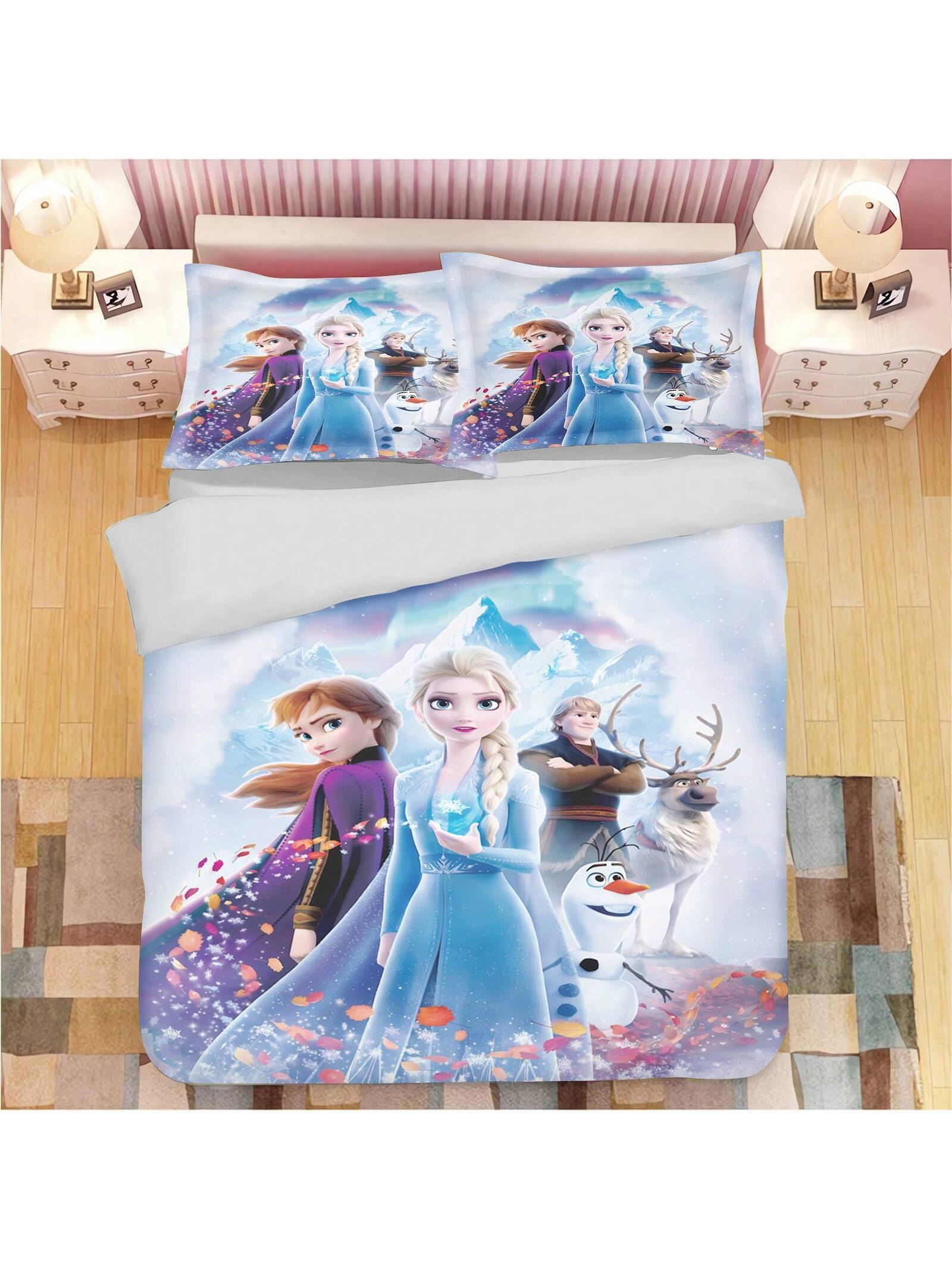 Frozen Duvet Cover Set, Anna Olaf King Size Bedding Set,Twin Full Size King Queen Bedding Set 3pcs 1 Quilt Cover + 2Pillowcases (No Filling) For Girl'S Room