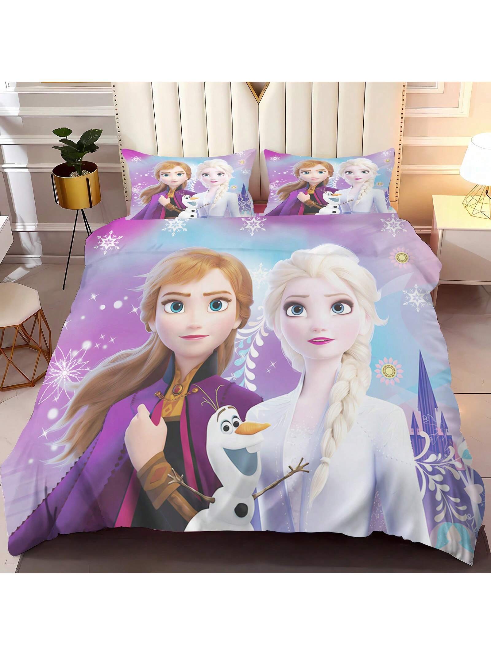 Frozen Duvet Cover, Anna Olaf Bedding Set,Anime Cartoon Children'S Bed Linen 135 X 200 Cm For Girl'S Room 3pcs  1 Quilt Cover + 2 Pillowcases (No Filling)