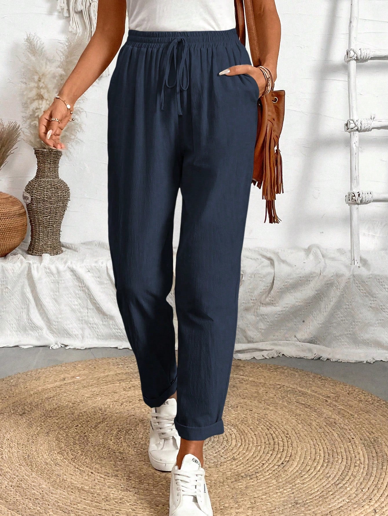 Frenchy Women's Solid Color Simple Everyday Long Pants