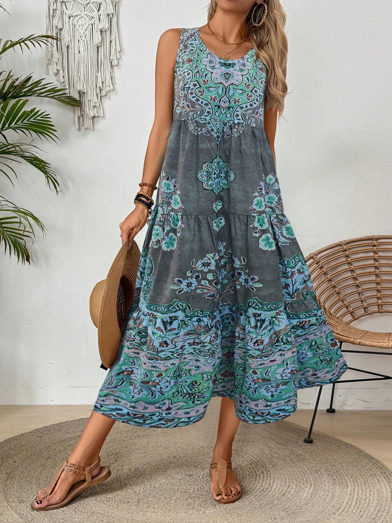 Holidaya Casual Vacation Long Printed Dress