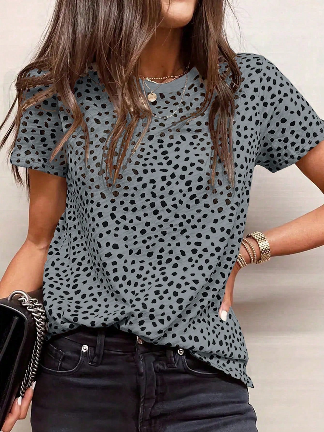 LUNE Women Fashionable Loose Fit Asymmetrical Polka Dot Short Sleeve T-Shirt For Summer