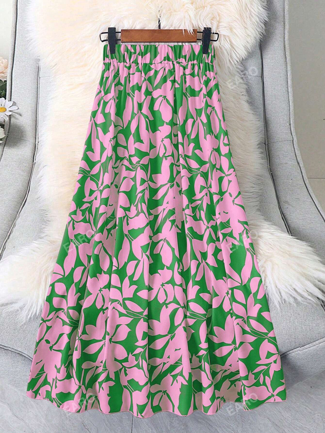 Women's Casual Long Skirt With All-Over Plant Print For Spring/Summer