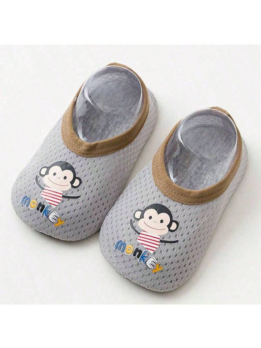 1pair Baby Girls' & Boys' Cartoon Pattern Anti-Slip Soft Sole Indoor Slipper Socks, Spring And Autumn