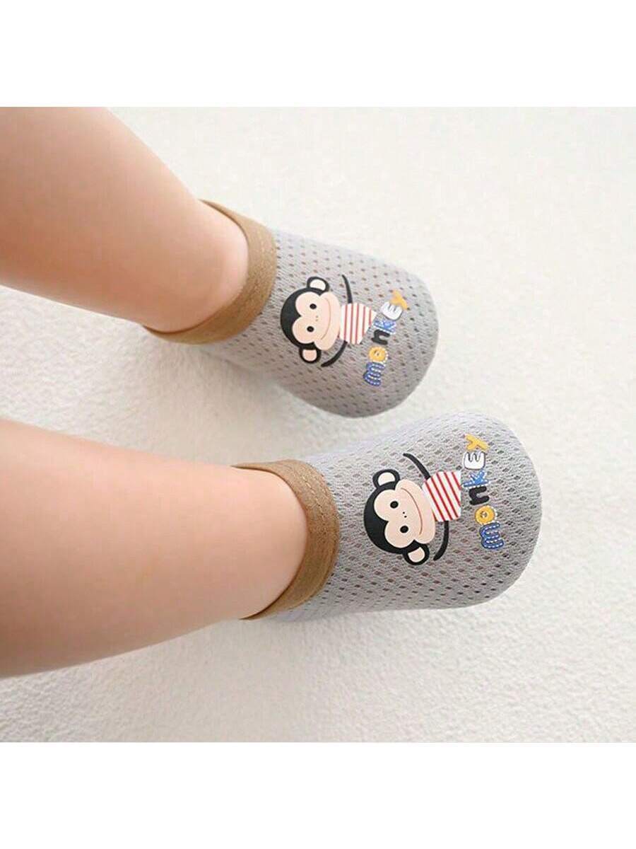 1pair Baby Girls' & Boys' Cartoon Pattern Anti-Slip Soft Sole Indoor Slipper Socks, Spring And Autumn